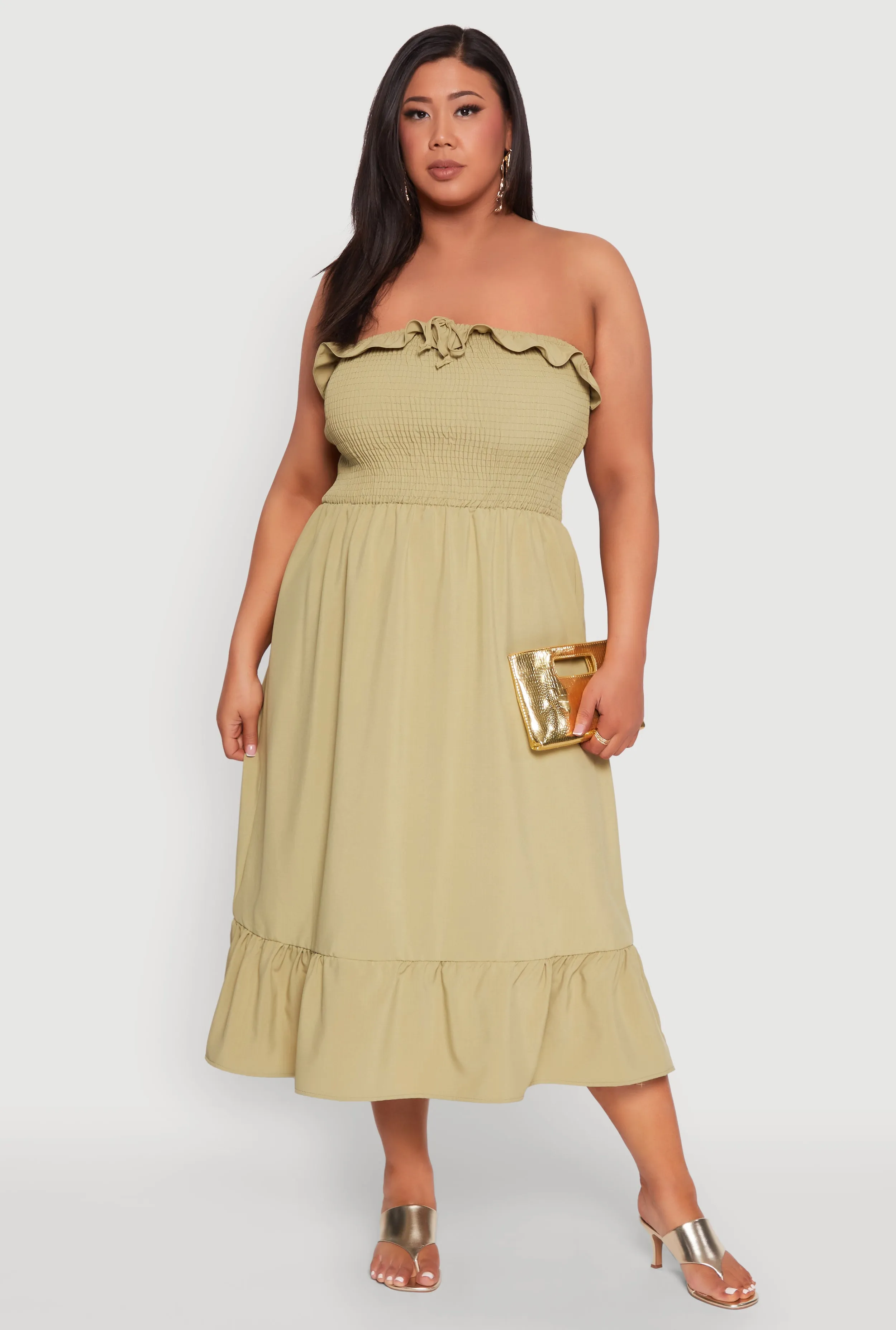 Plus Size Ruffle Trim Tiered Midi Dress sold by Rainbow
