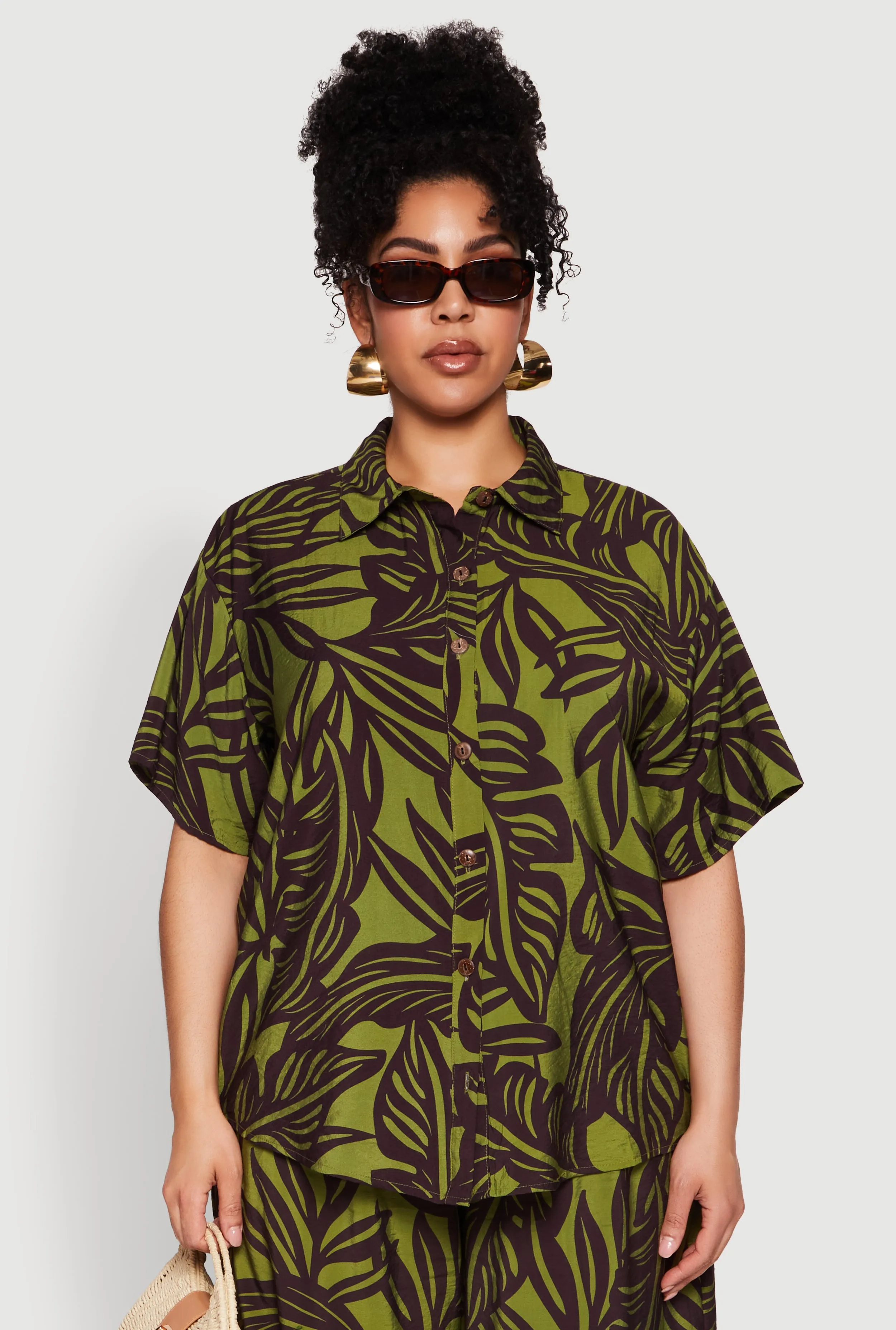 Plus Size Leaf Print Blouse sold by Rainbow