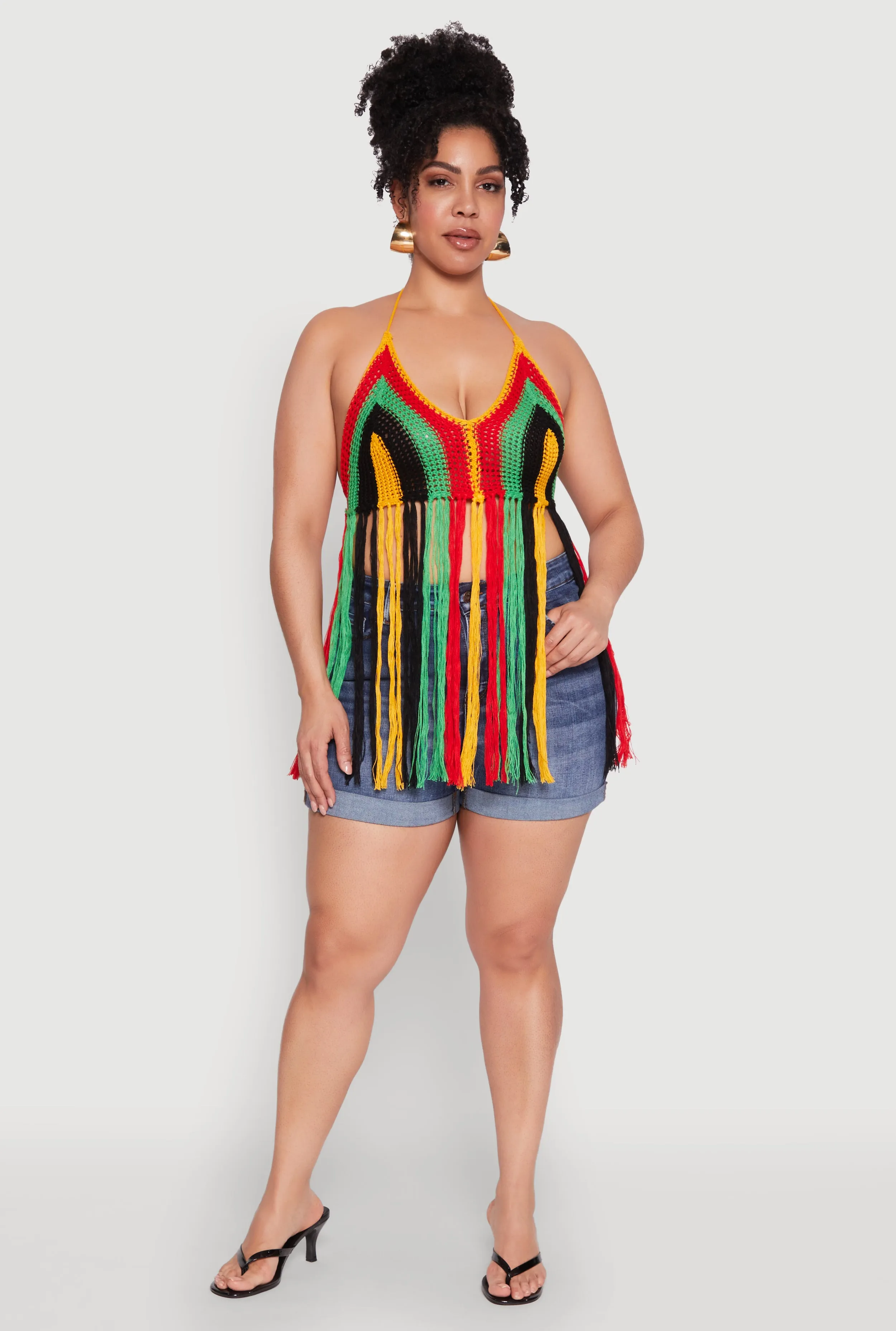 Plus Size Tassel Fringe Crochet Halter Top sold by Rainbow