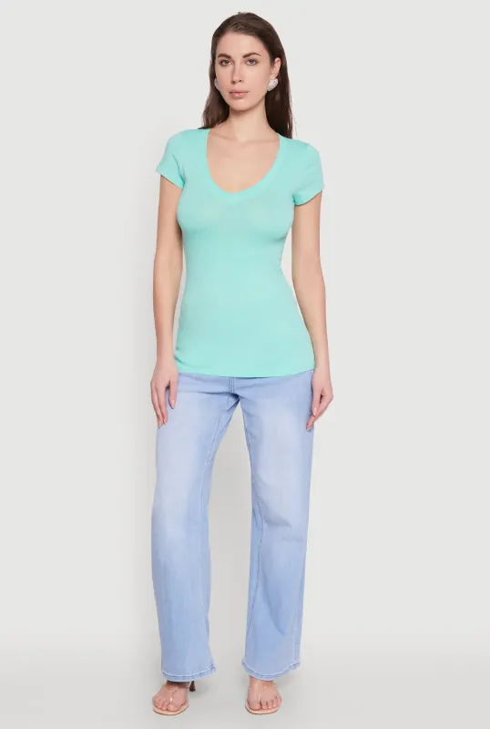 V Neck Basic Short Sleeve Tee sold by Rainbow