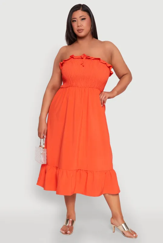 Plus Size Ruffle Trim Tiered Midi Dress sold by Rainbow