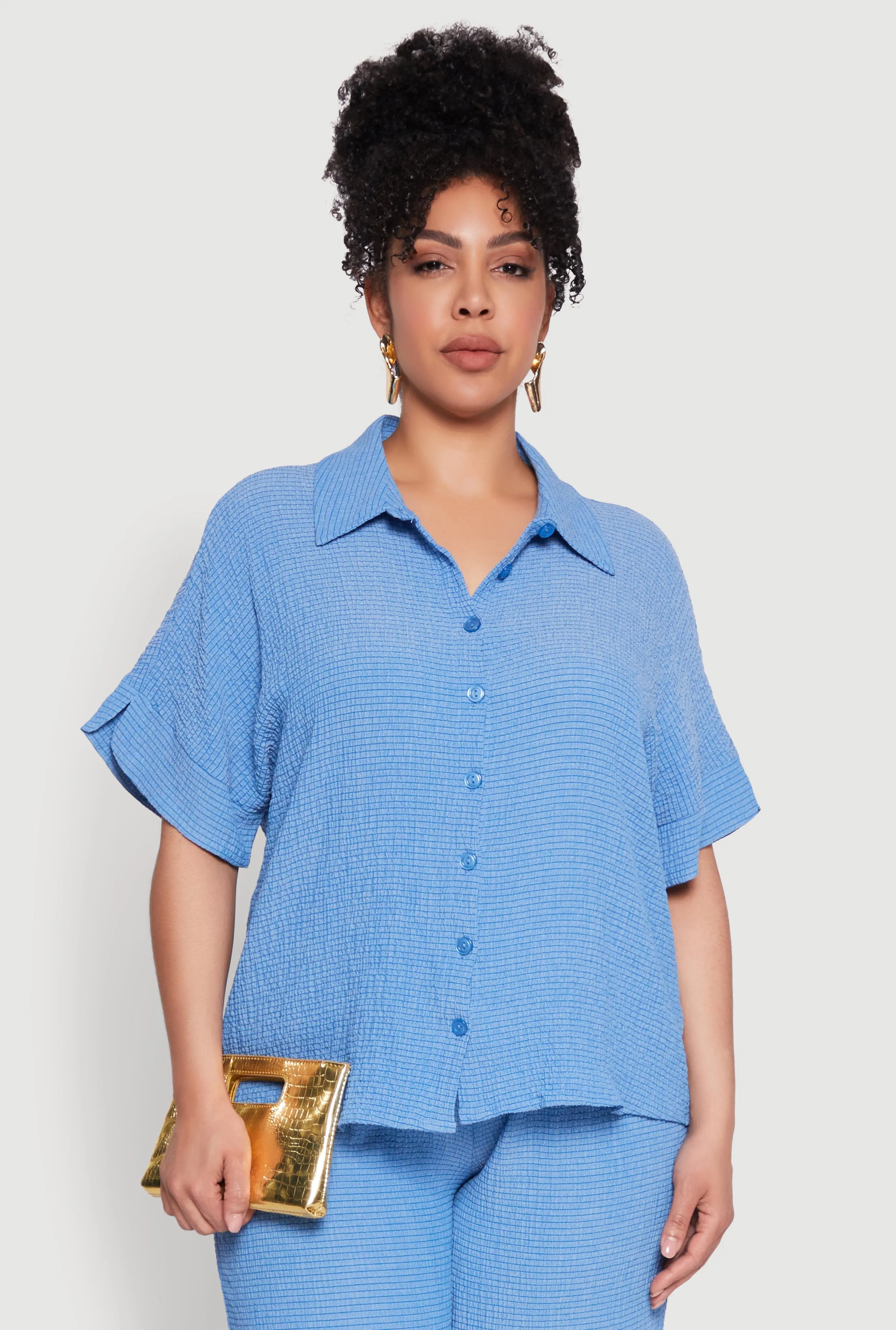 Plus Size Textured Knit Shirt sold by Rainbow