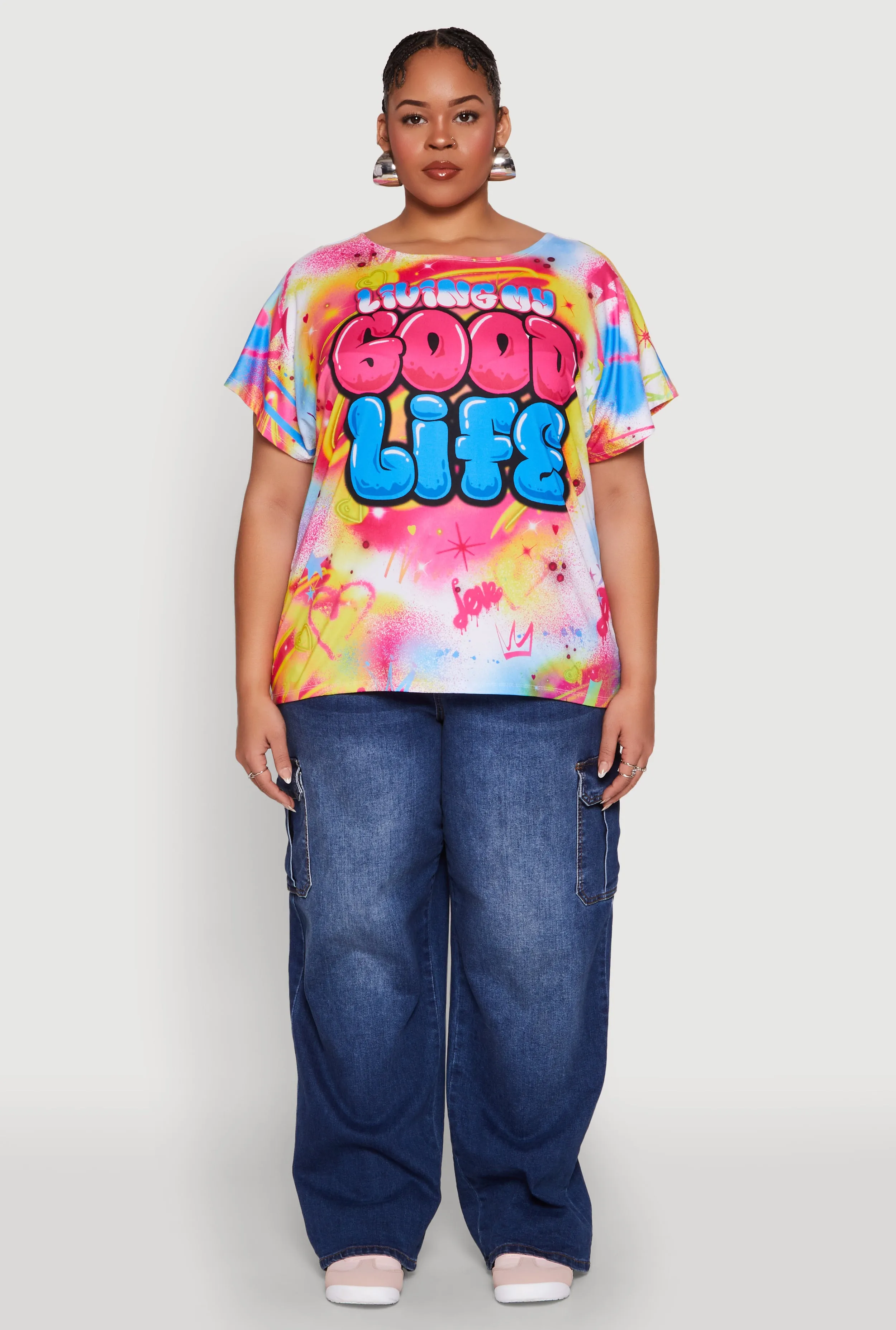 Plus Size Living My Good Life Graphic Tee sold by Rainbow