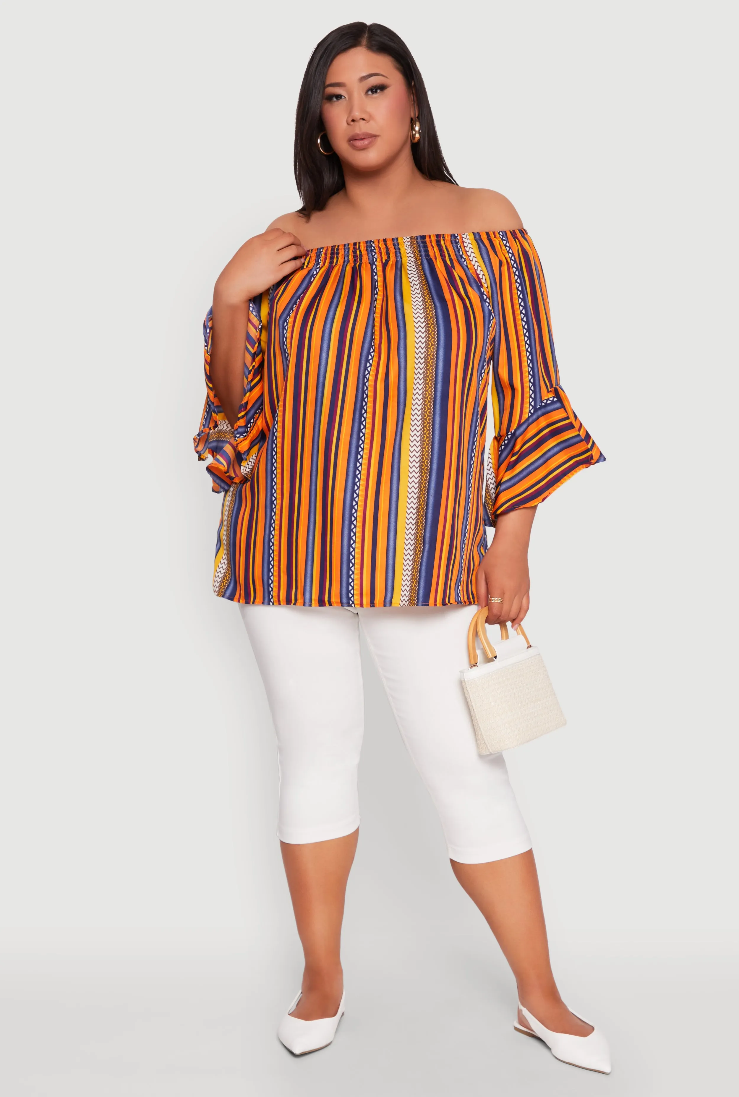Plus Size Striped Off The Shoulder Blouse sold by Rainbow