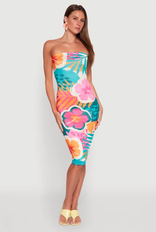 Tropical Floral Print Tube Dress sold by Rainbow