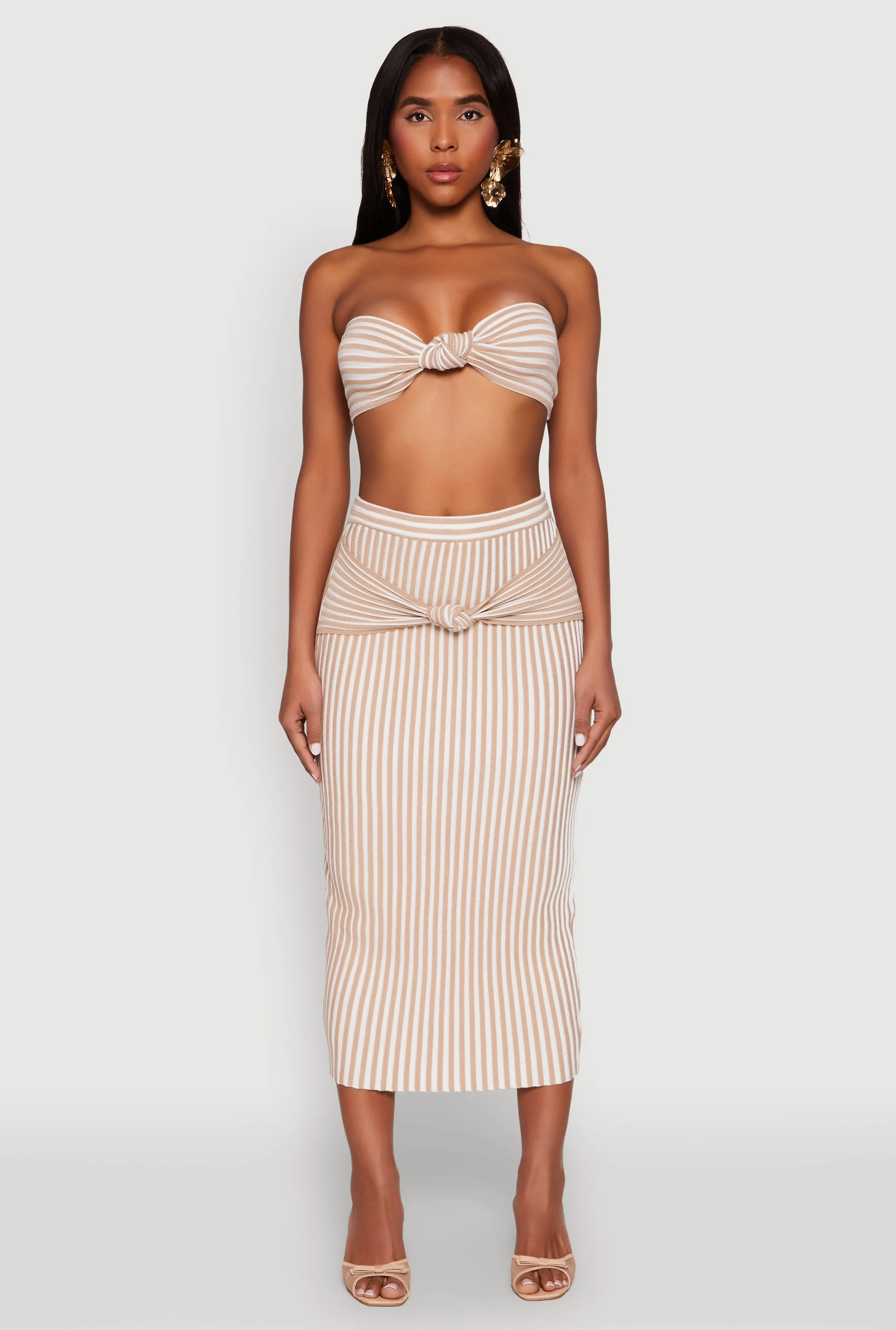 Striped Knot Front Knit Pencil Skirt sold by Rainbow