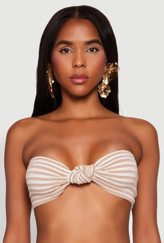 Striped Knot Front Knit Bandeau Top sold by Rainbow