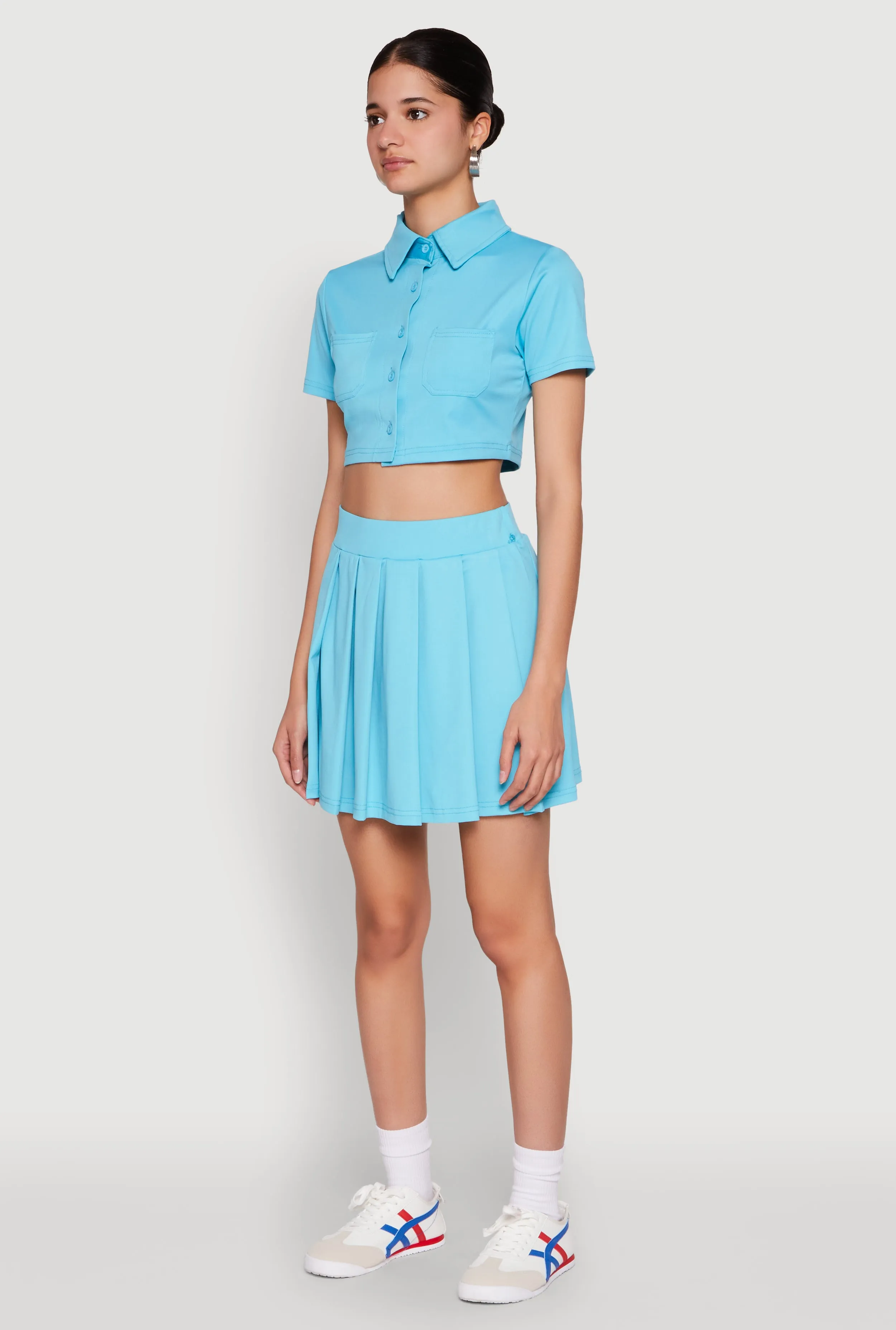 Short Sleeve Button Front Cropped Shirt sold by Rainbow product image thumbnail 5