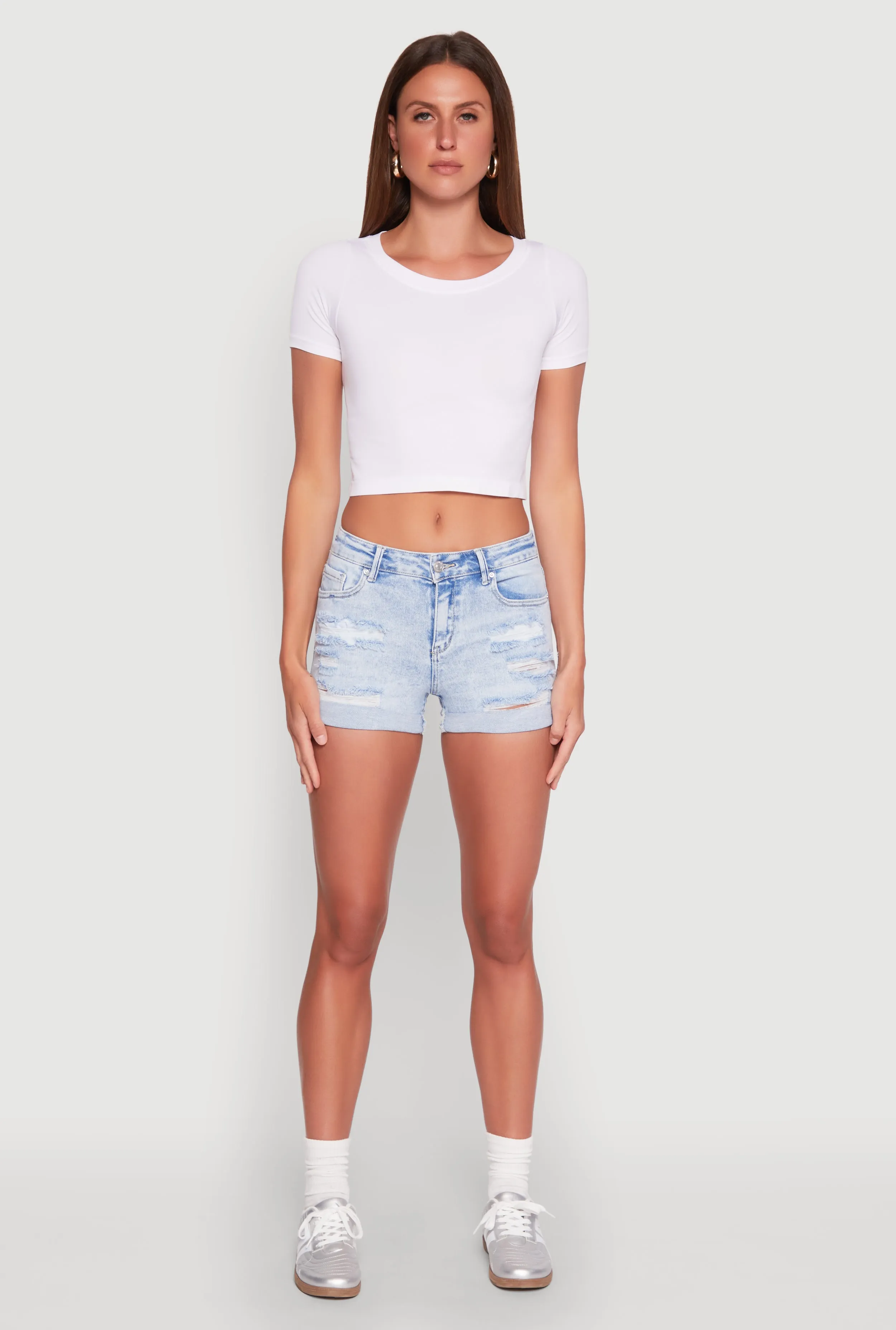 WAX Distressed Fixed Cuff Denim Shorts sold by Rainbow