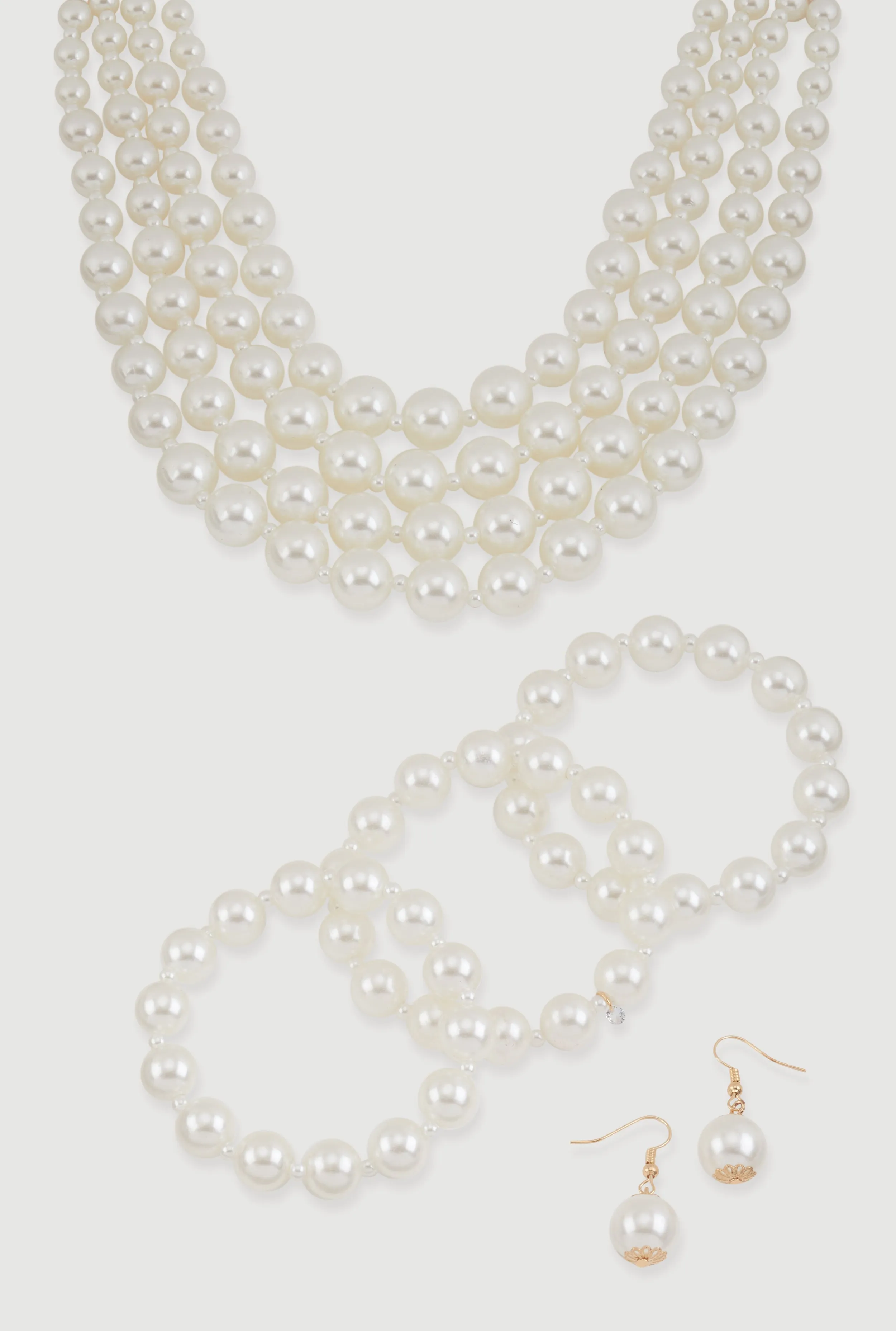 Faux Pearl Layered Choker Necklace with Drop Earrings and Bracelets sold by Rainbow