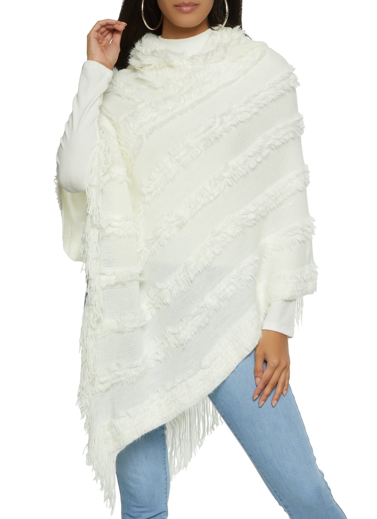 Faux Fur Fringe Hem Asymmetrical Poncho sold by Rainbow product image thumbnail 3