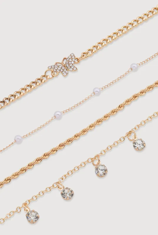 Cubic Zirconia Assorted Metallic Anklets Set of 3 sold by Rainbow