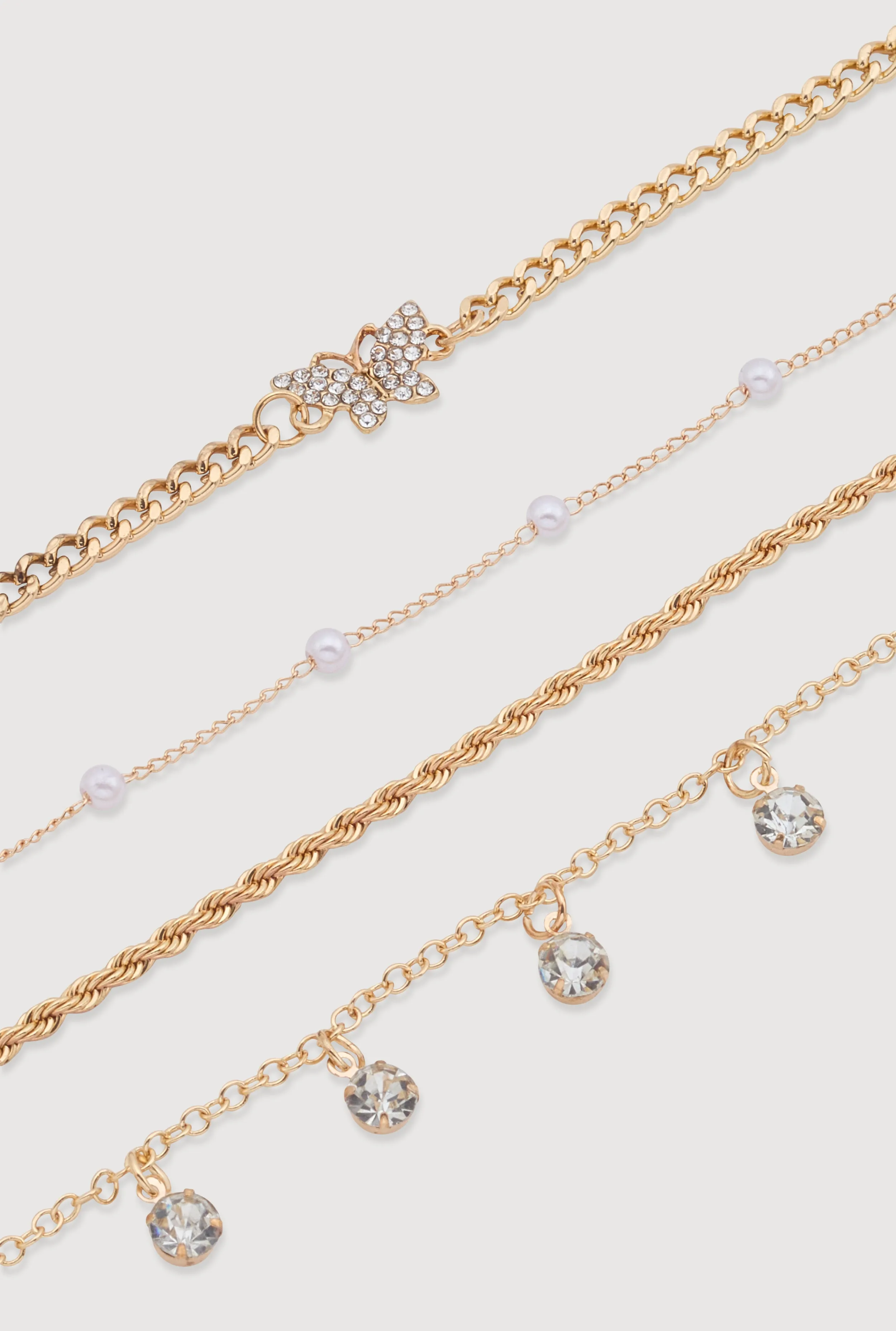 Cubic Zirconia Assorted Metallic Anklets Set of 3 sold by Rainbow