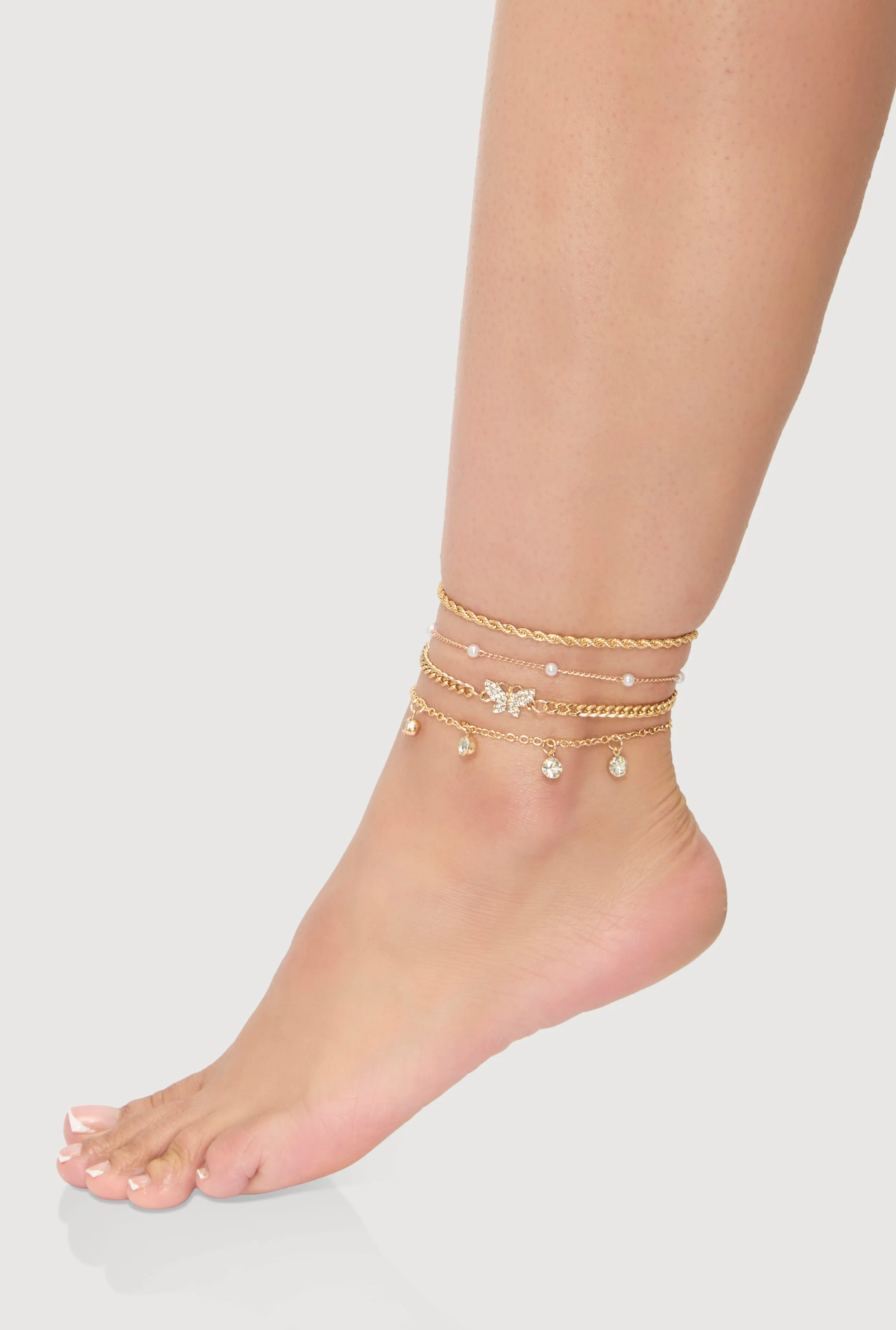 Cubic Zirconia Assorted Metallic Anklets Set of 3 sold by Rainbow product image thumbnail 2