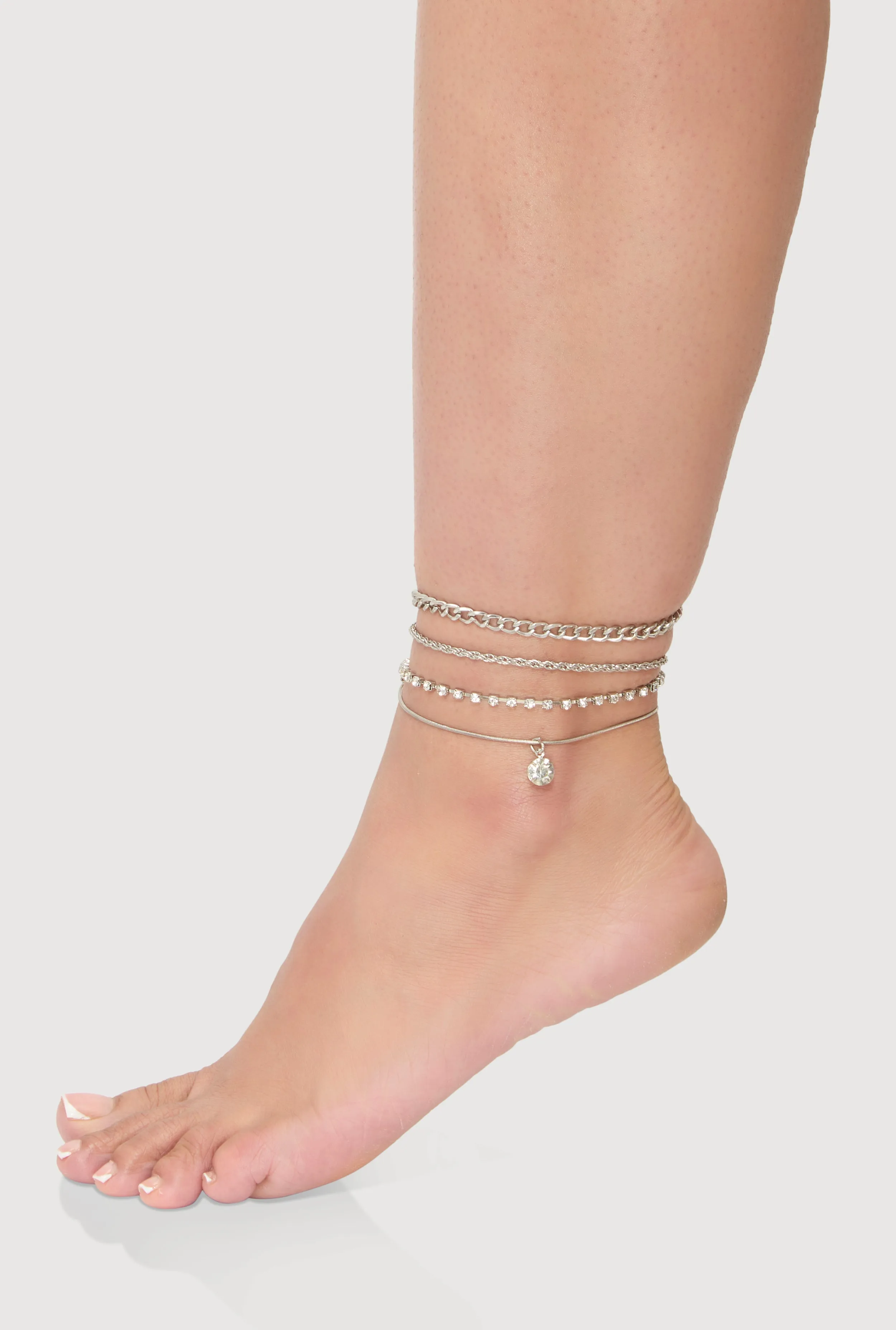 Cubic Zirconia Assorted Metallic Anklets Set of 3 sold by Rainbow product image thumbnail 2