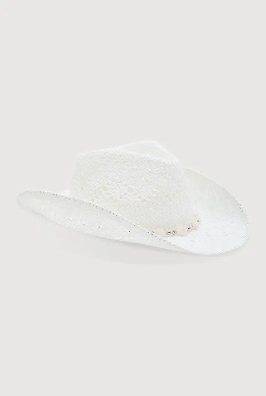 Beaded Trim Straw Cowboy Hat sold by Rainbow