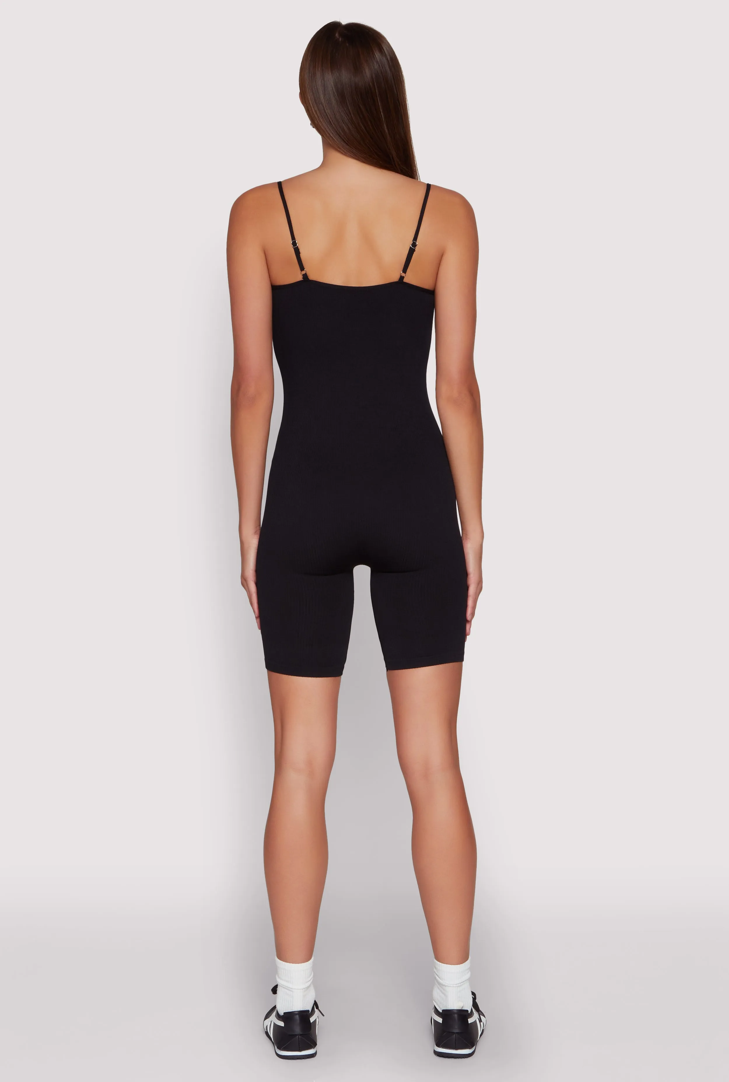 Seamless Rib Knit Notch Neck Biker Romper sold by Rainbow product image thumbnail 5