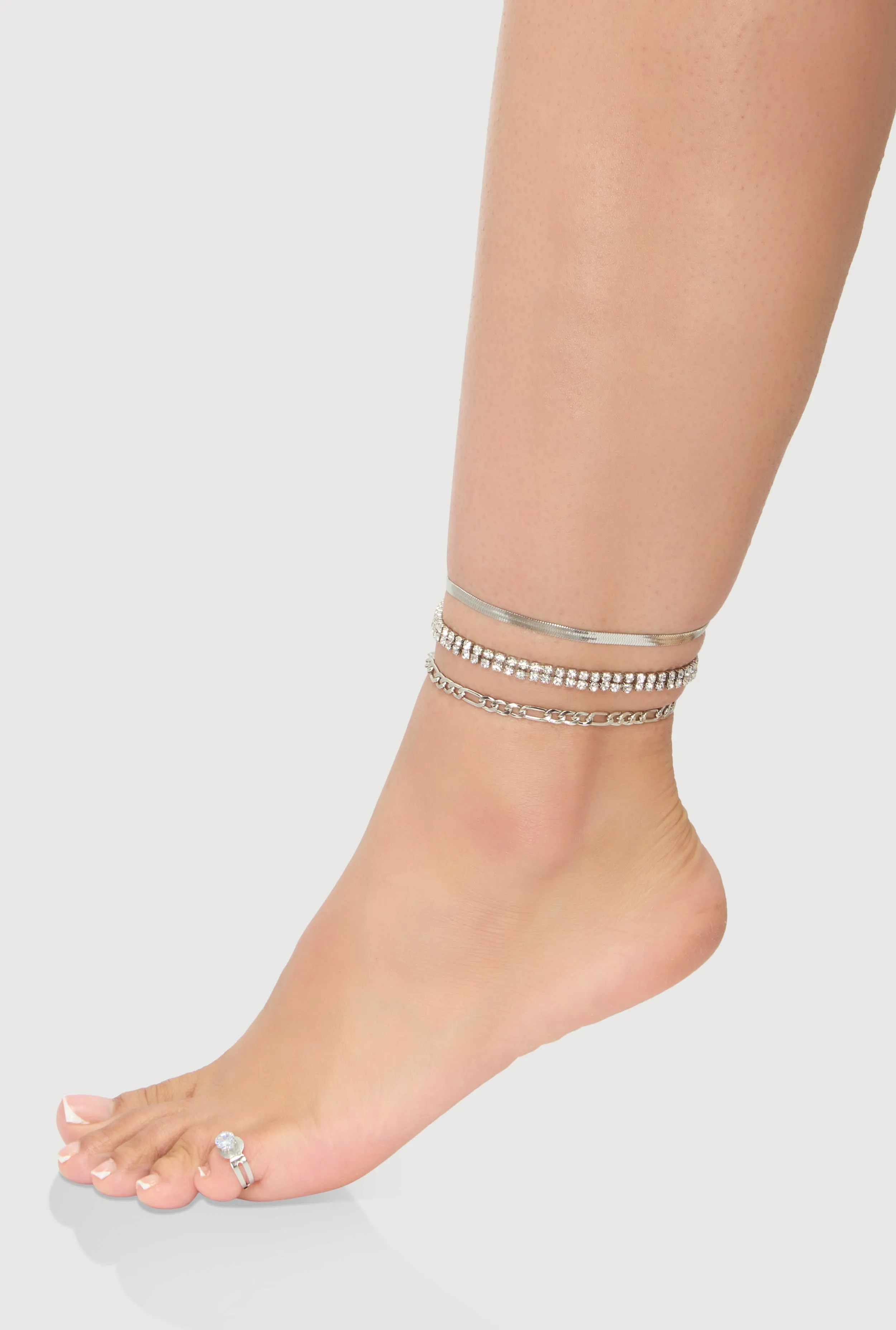Cubic Zirconia Assorted Metallic Anklets with Toe Ring sold by Rainbow product image thumbnail 2