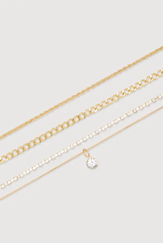 Cubic Zirconia Assorted Metallic Anklets Set of 3 sold by Rainbow