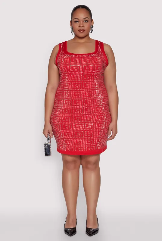 Plus Size Rhinestone Greek Key Tank Dress sold by Rainbow