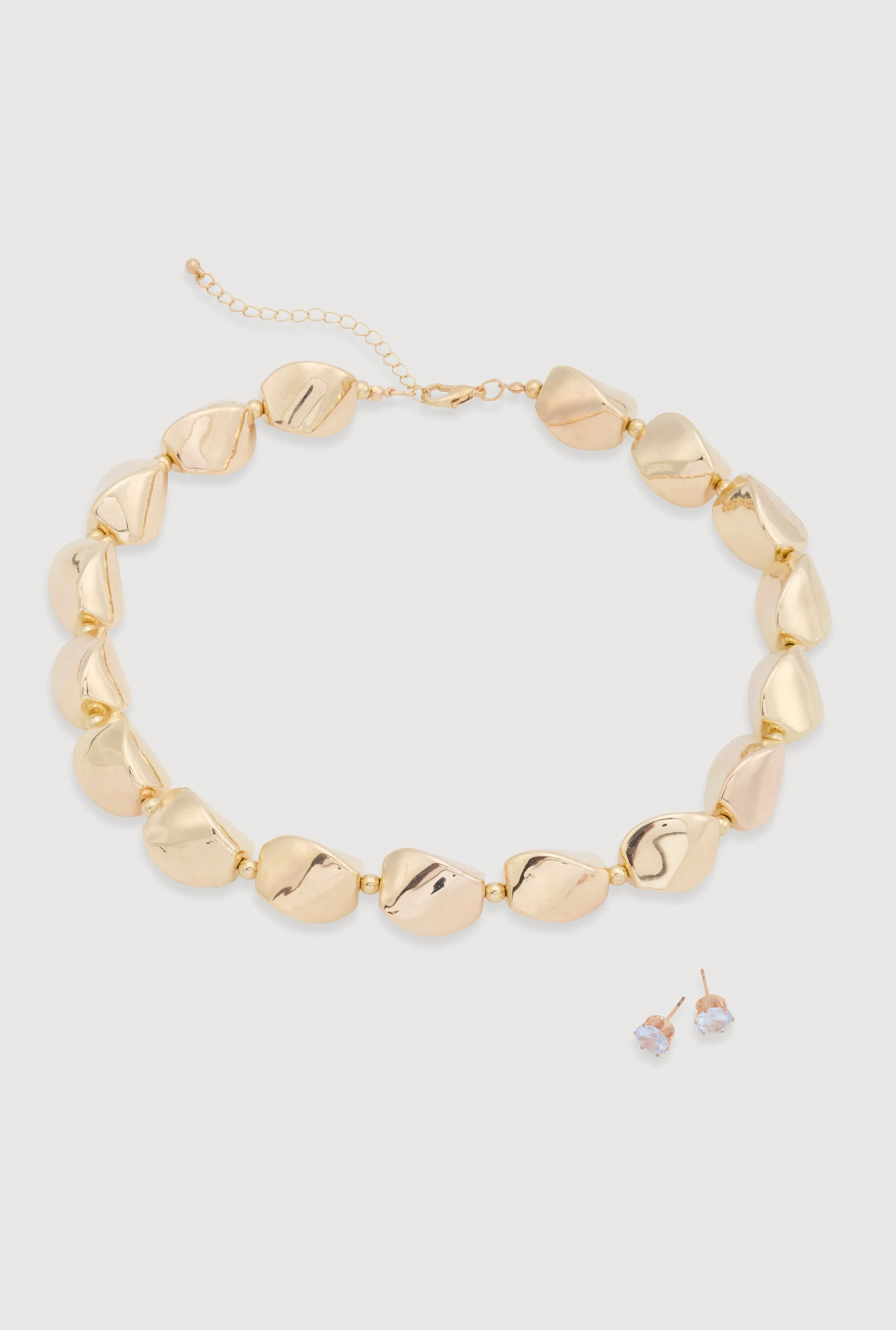 Sculpted Beaded Statement Necklace and Cubic Zirconia Earrings sold by Rainbow