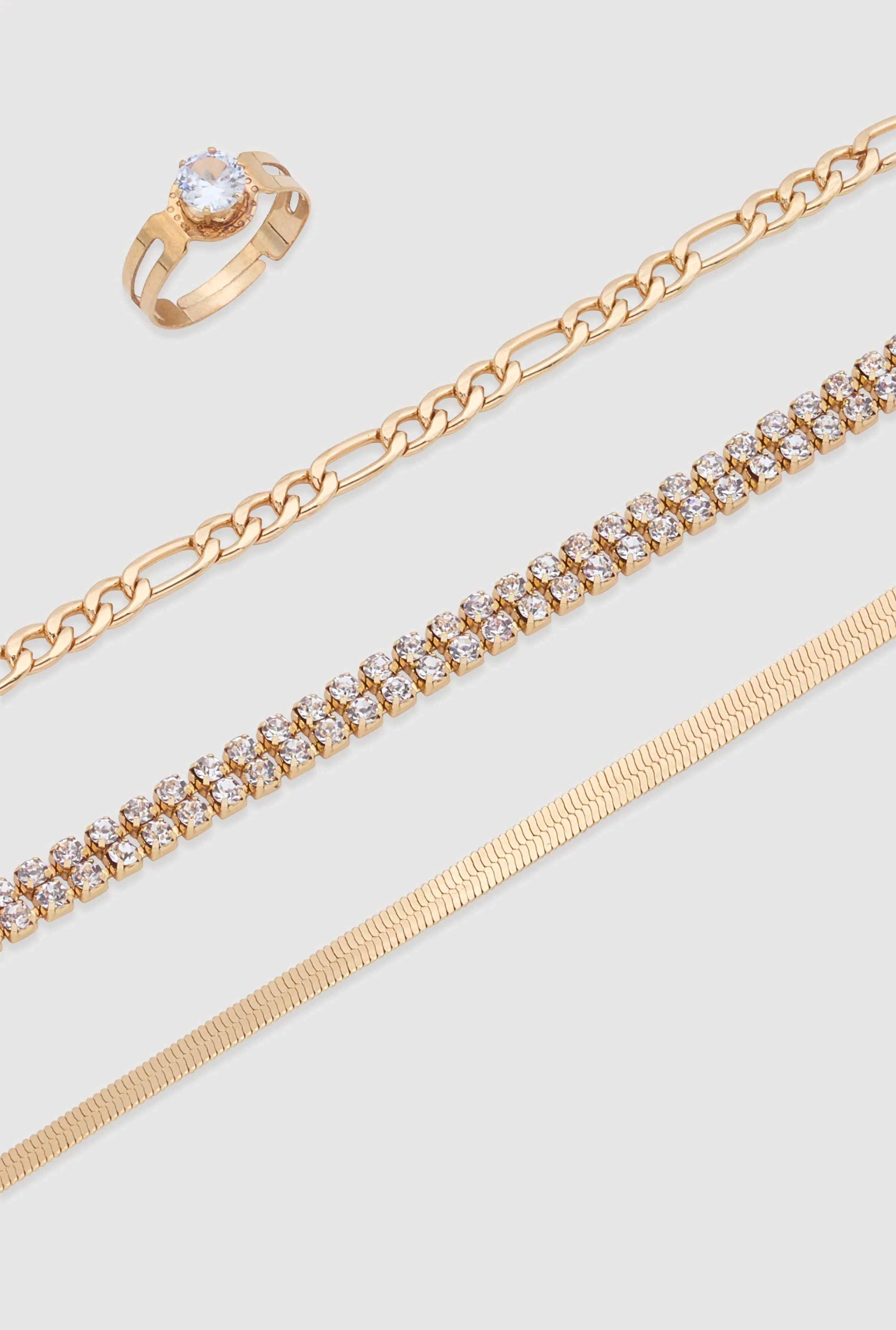 Cubic Zirconia Assorted Metallic Anklets with Toe Ring sold by Rainbow