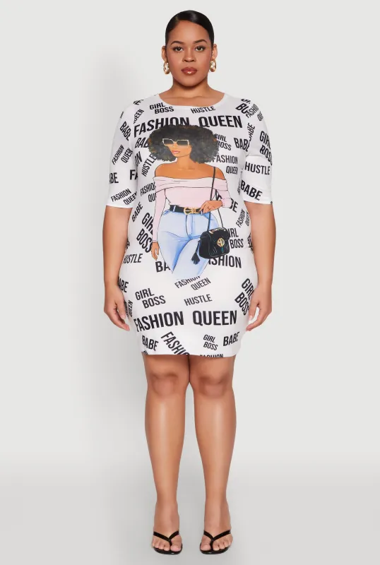 Plus Size Fashion Queen Graphic Dress sold by Rainbow