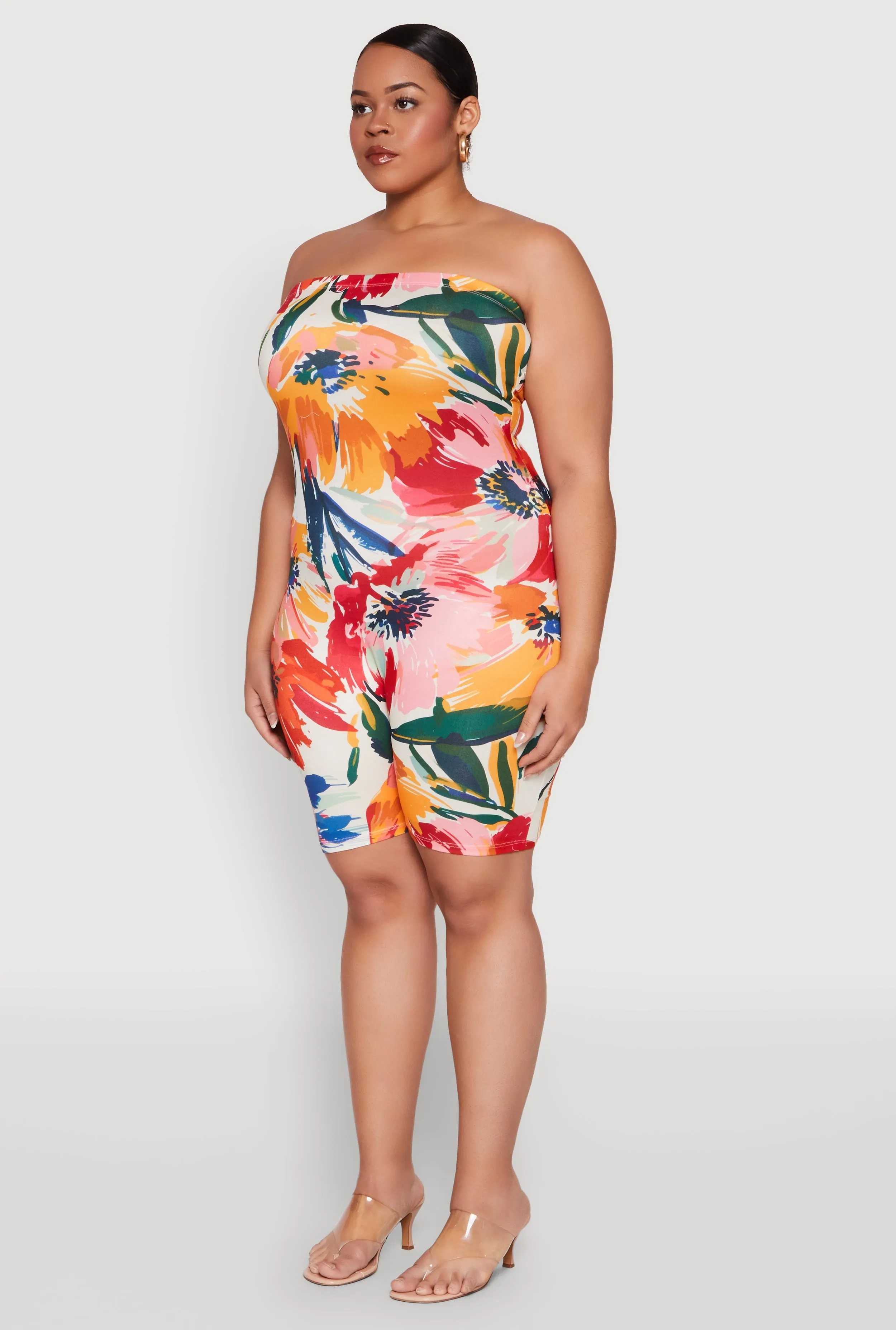 Plus Size Floral Print Biker Romper sold by Rainbow product image thumbnail 3