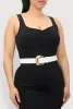 Plus Size Metallic Buckle Faux Leather Belt sold by Rainbow