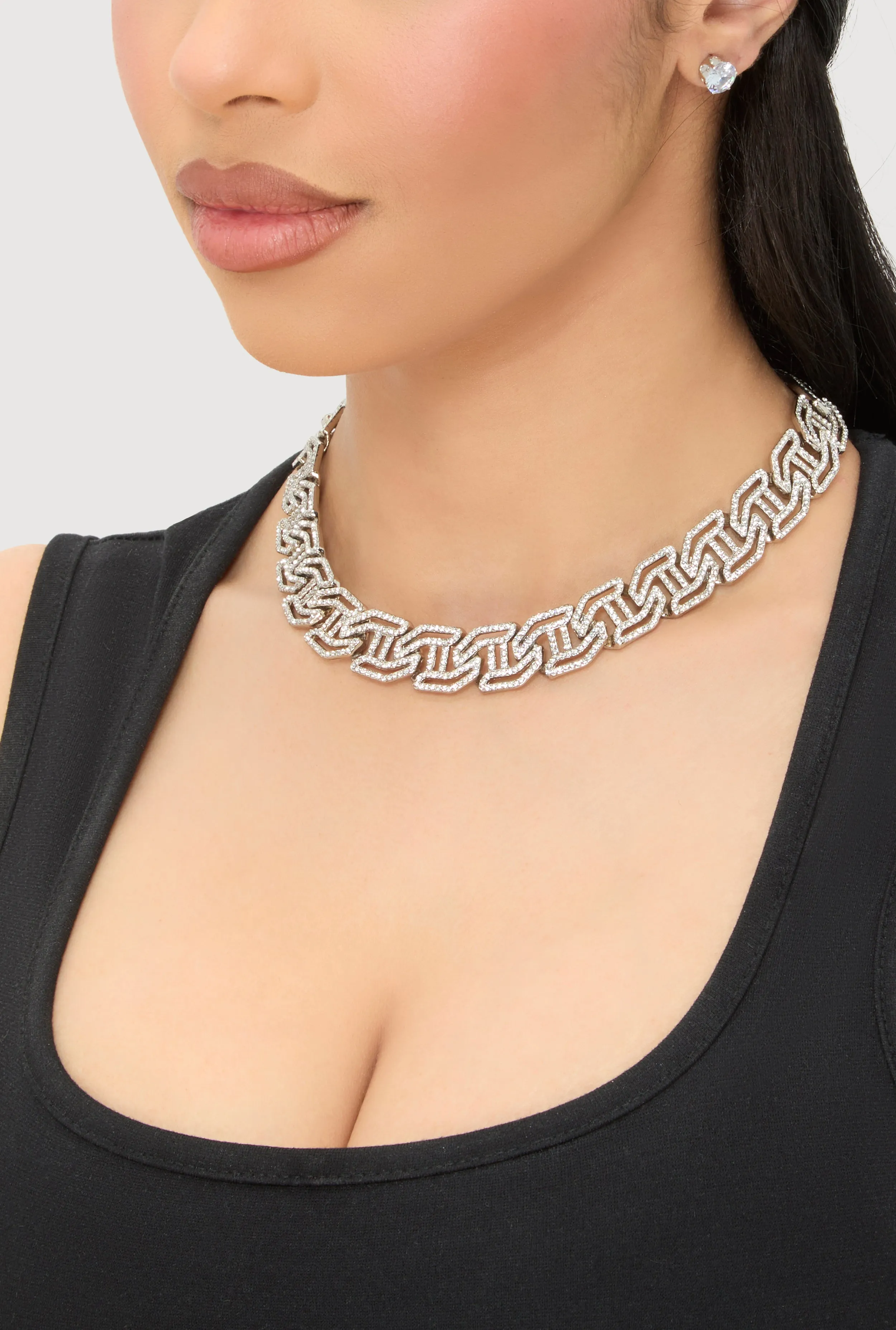 Cubic Zirconia Geometric Necklace and Stud Earrings sold by Rainbow product image thumbnail 2