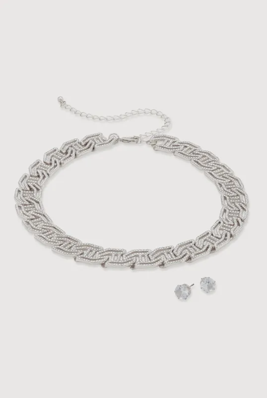 Cubic Zirconia Geometric Necklace and Stud Earrings sold by Rainbow