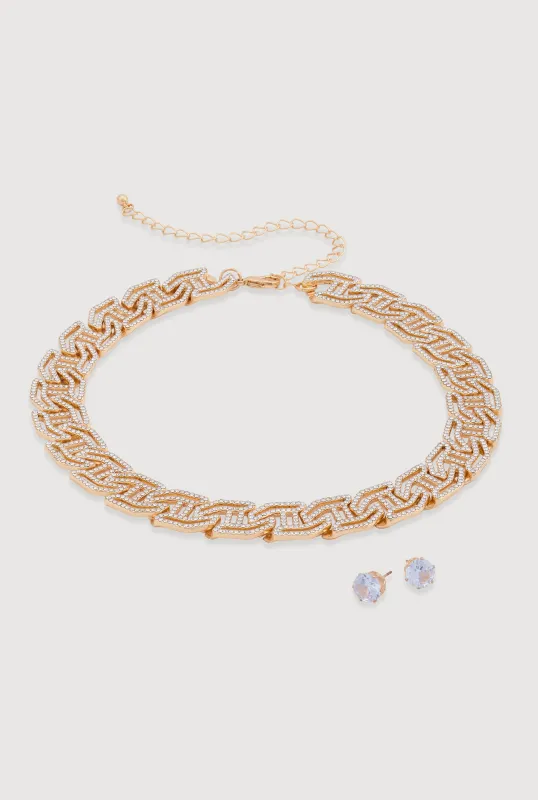 Cubic Zirconia Geometric Necklace and Stud Earrings sold by Rainbow