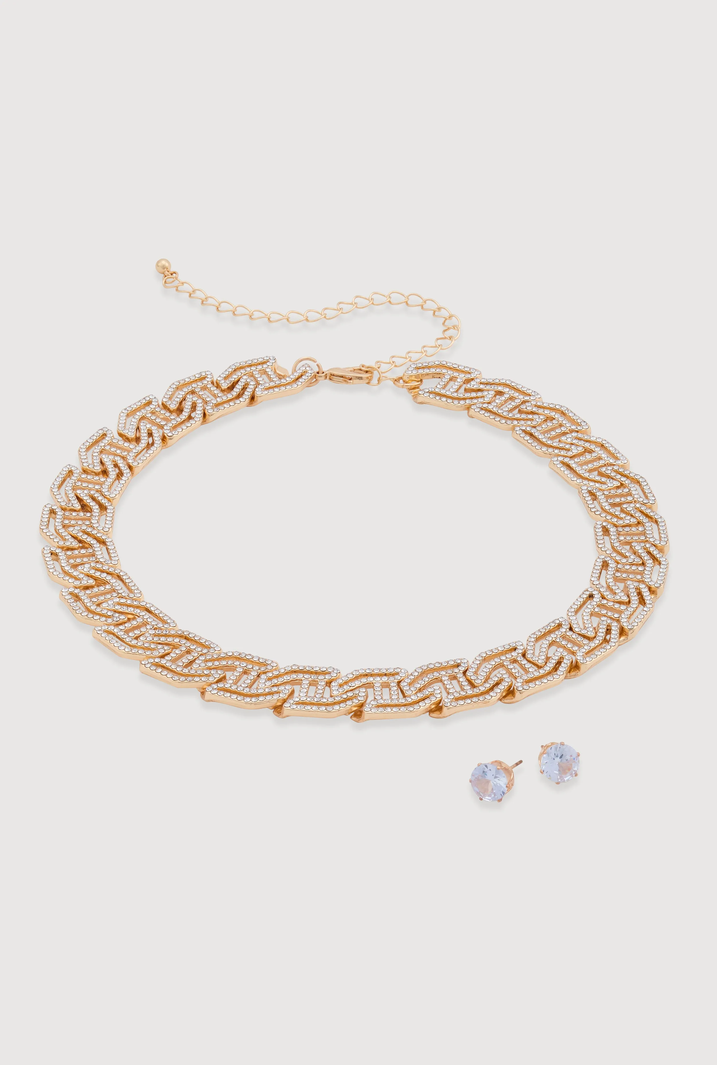 Cubic Zirconia Geometric Necklace and Stud Earrings sold by Rainbow