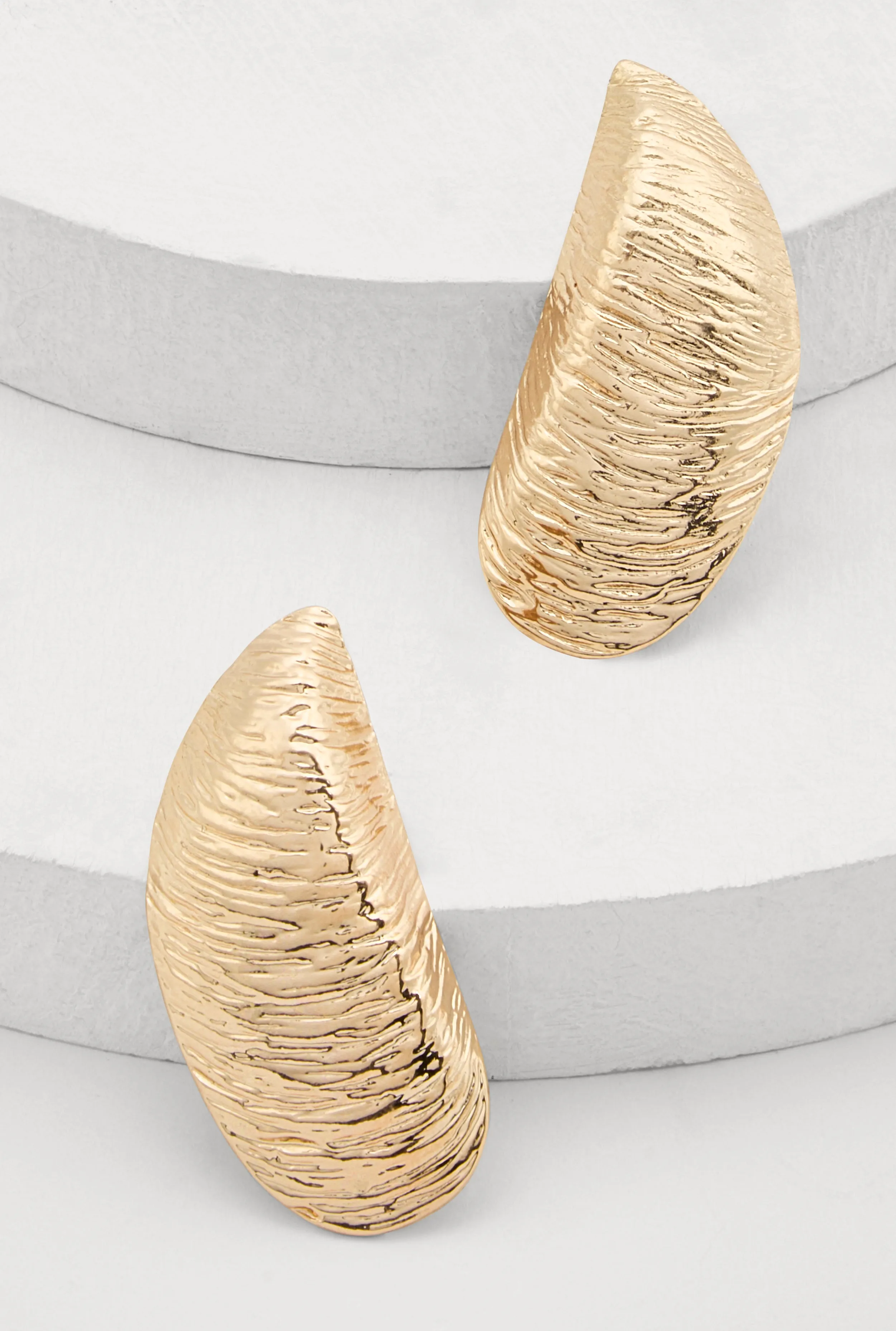 Textured Metallic Statement Earrings sold by Rainbow