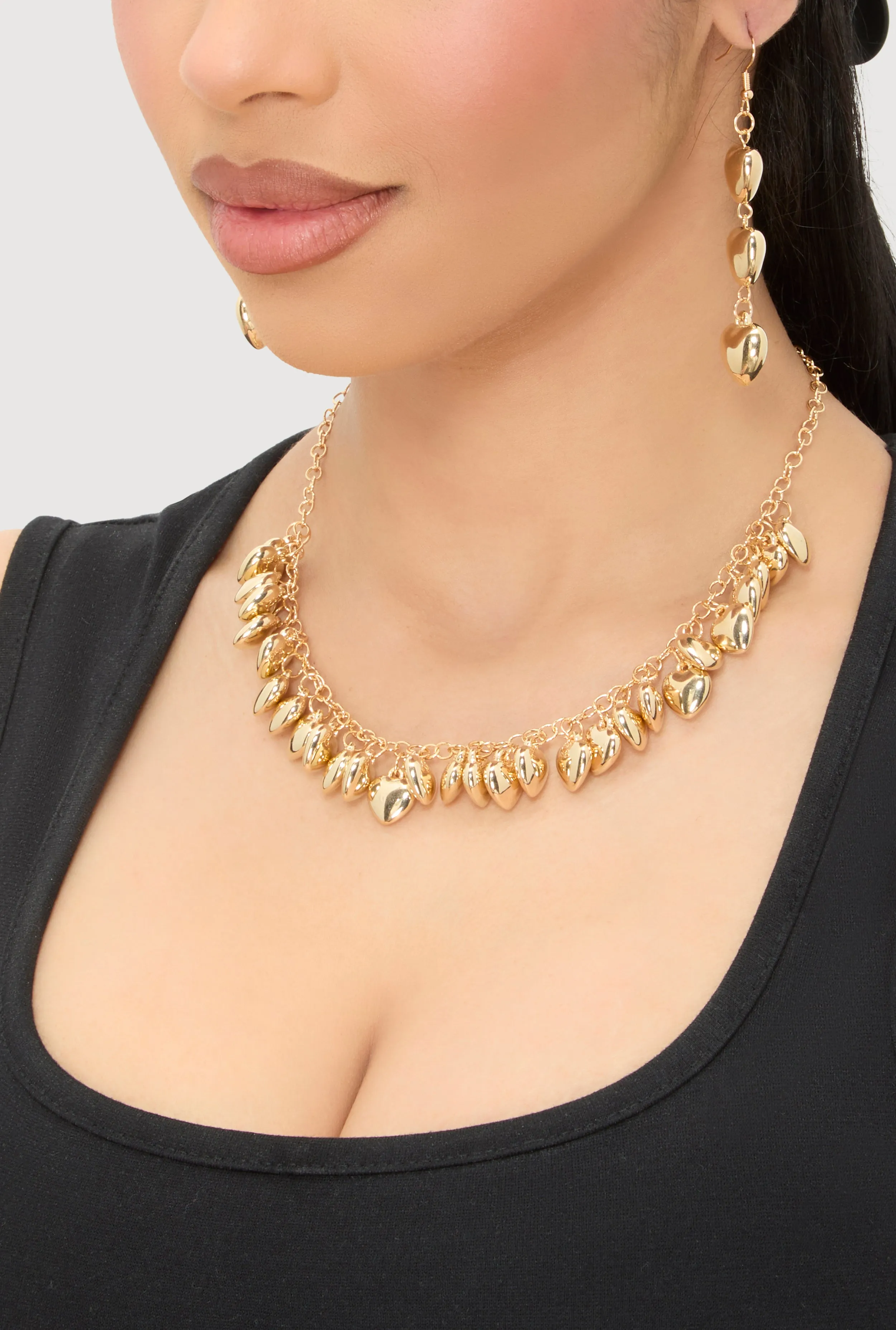 Metallic Puff Heart Necklace and Drop Earrings Set sold by Rainbow product image thumbnail 2