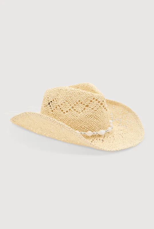 Beaded Trim Straw Cowboy Hat sold by Rainbow