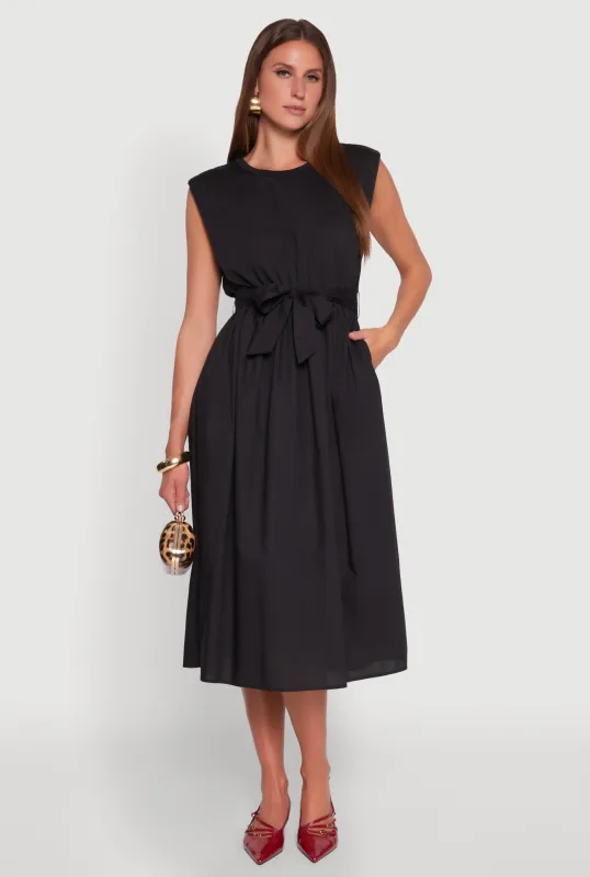 Cap Sleeve Tie Waist Midi Dress sold by Rainbow