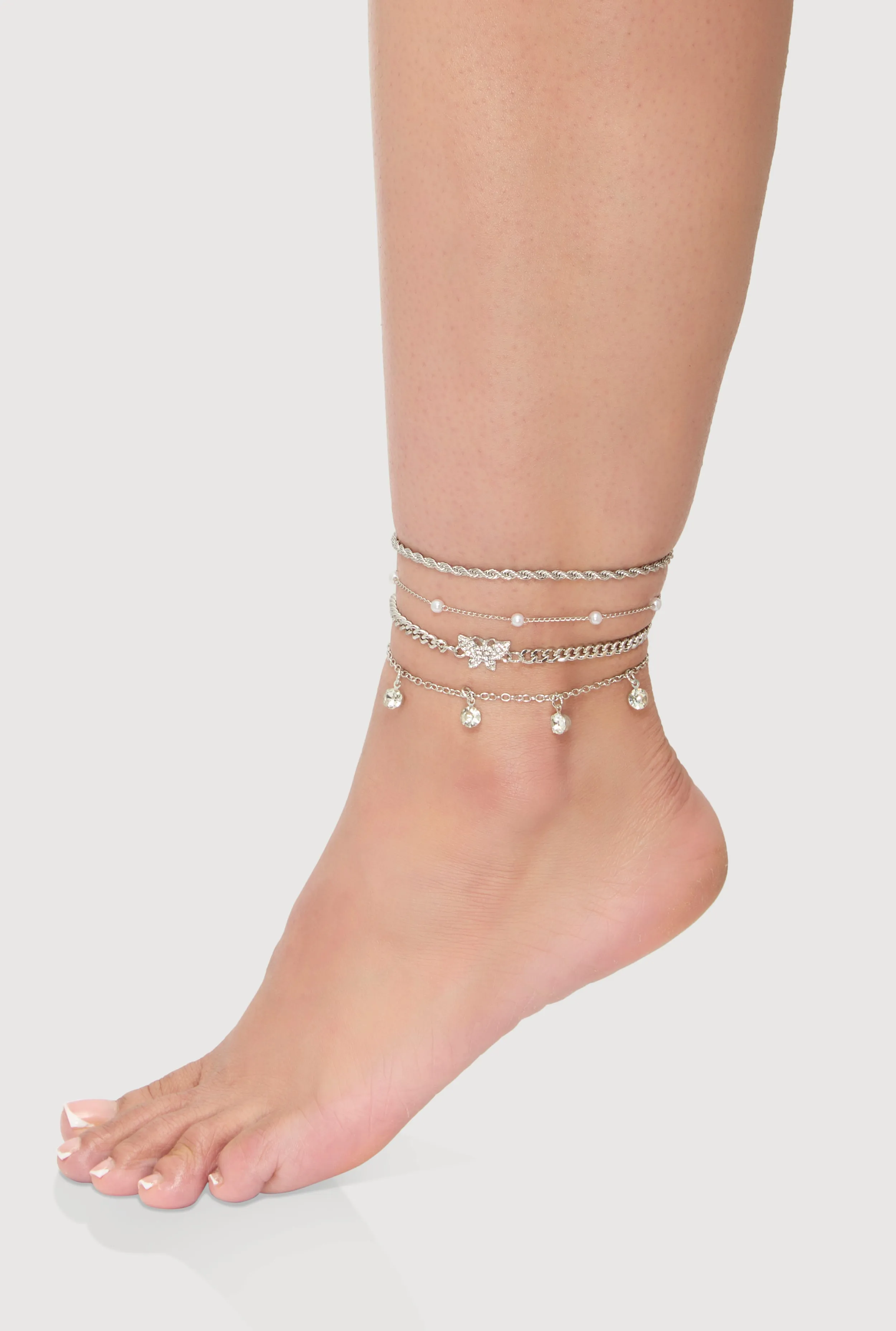 Cubic Zirconia Assorted Metallic Anklets Set of 3 sold by Rainbow product image thumbnail 2
