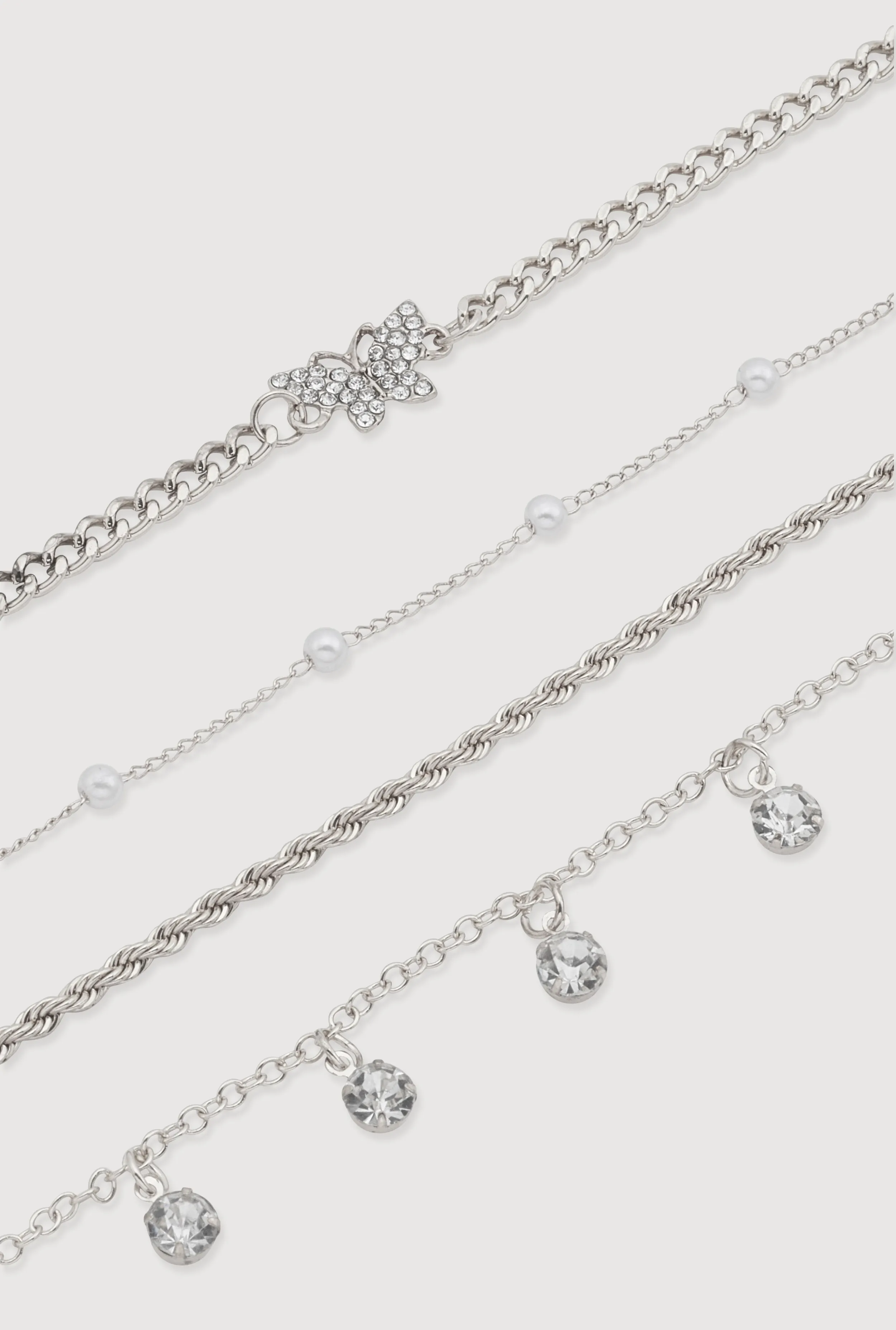 Cubic Zirconia Assorted Metallic Anklets Set of 3 sold by Rainbow