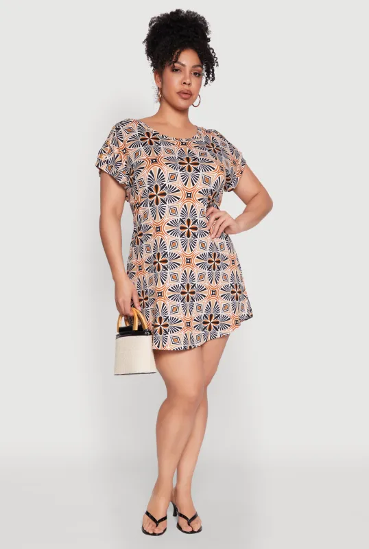 Plus Size Printed Pattern Shift Dress sold by Rainbow