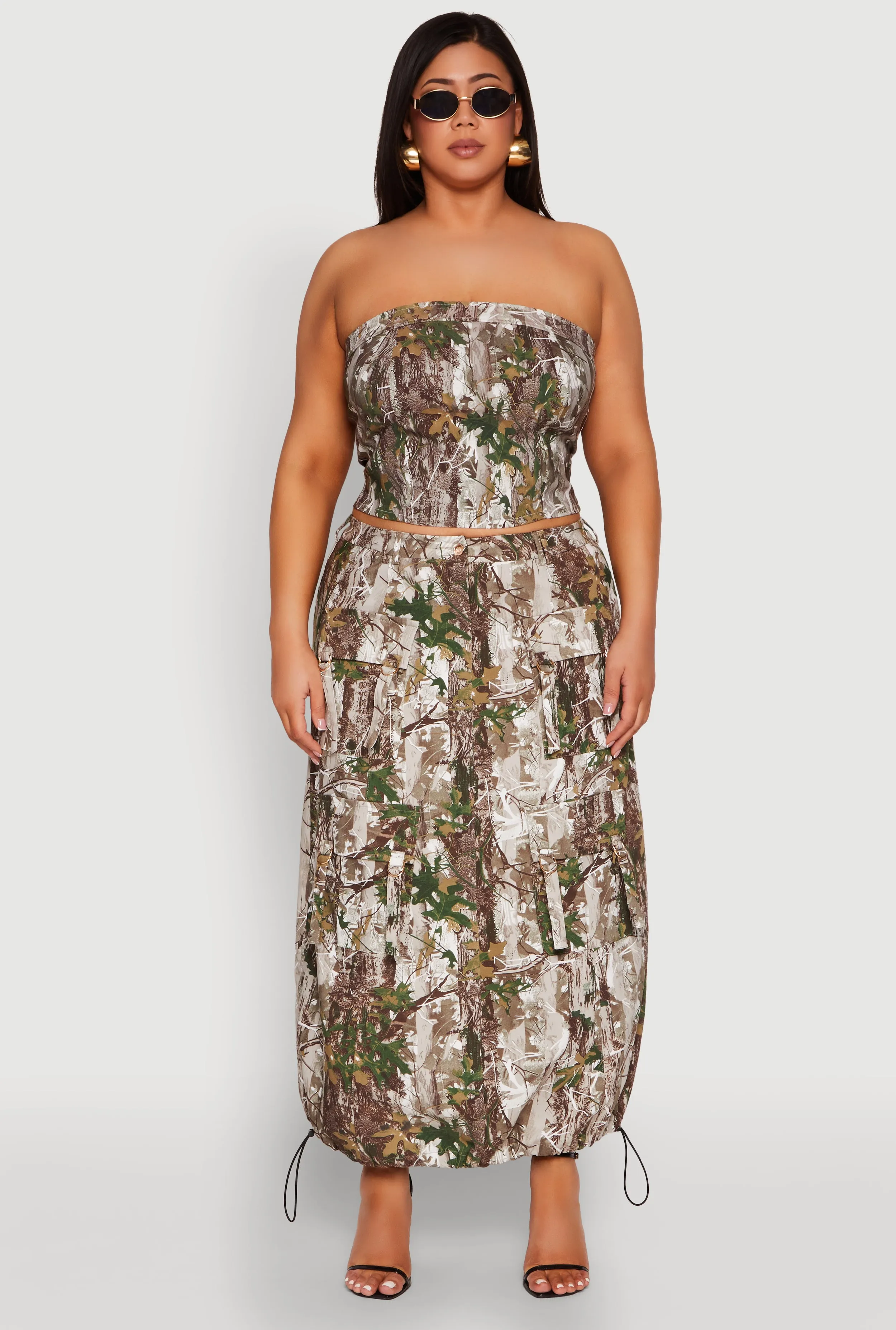 Plus Size Hunter Camo Cargo Maxi Skirt sold by Rainbow