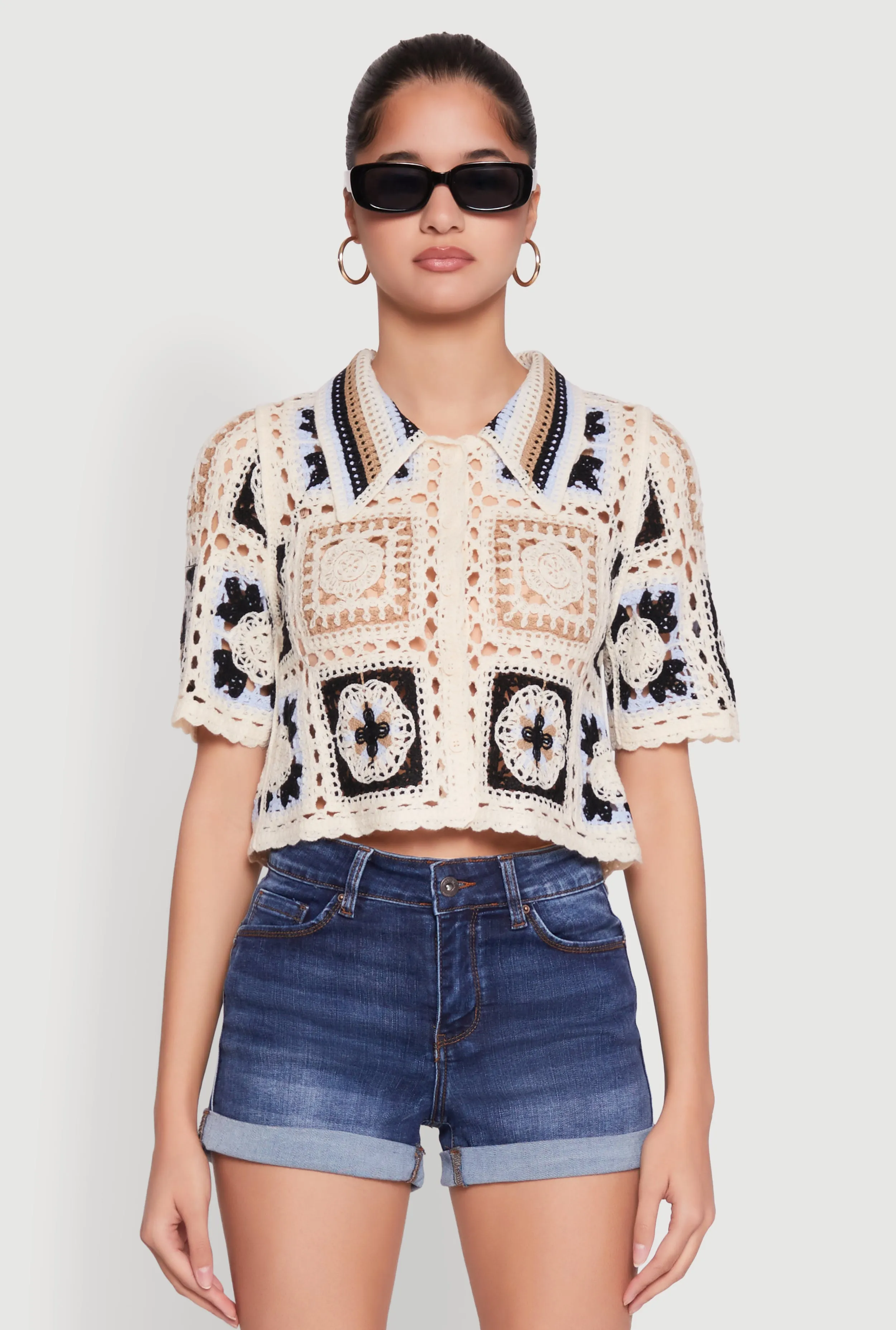 Color Block Patchwork Crochet Crop Top sold by Rainbow product image thumbnail 2