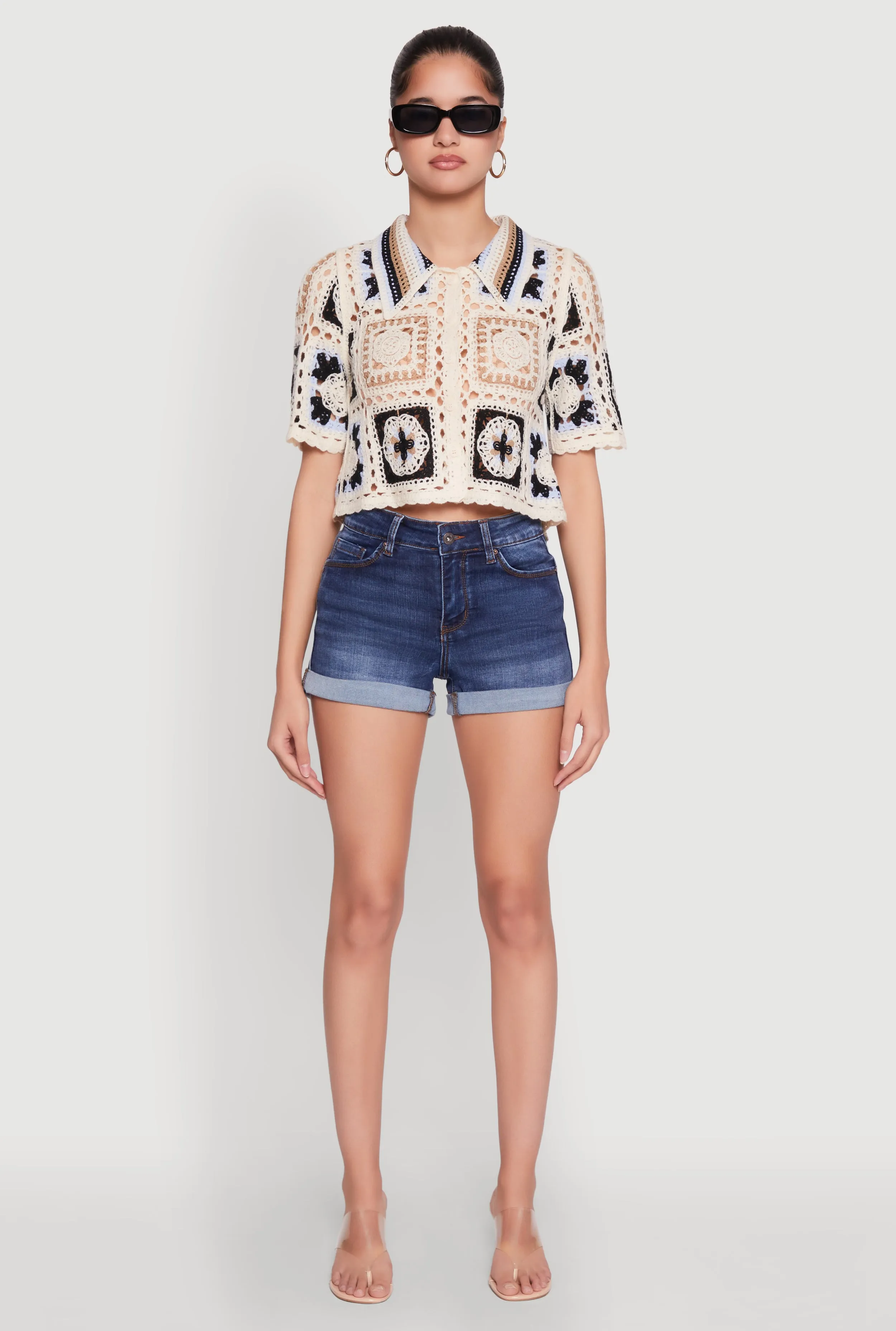 Color Block Patchwork Crochet Crop Top sold by Rainbow product image thumbnail 3