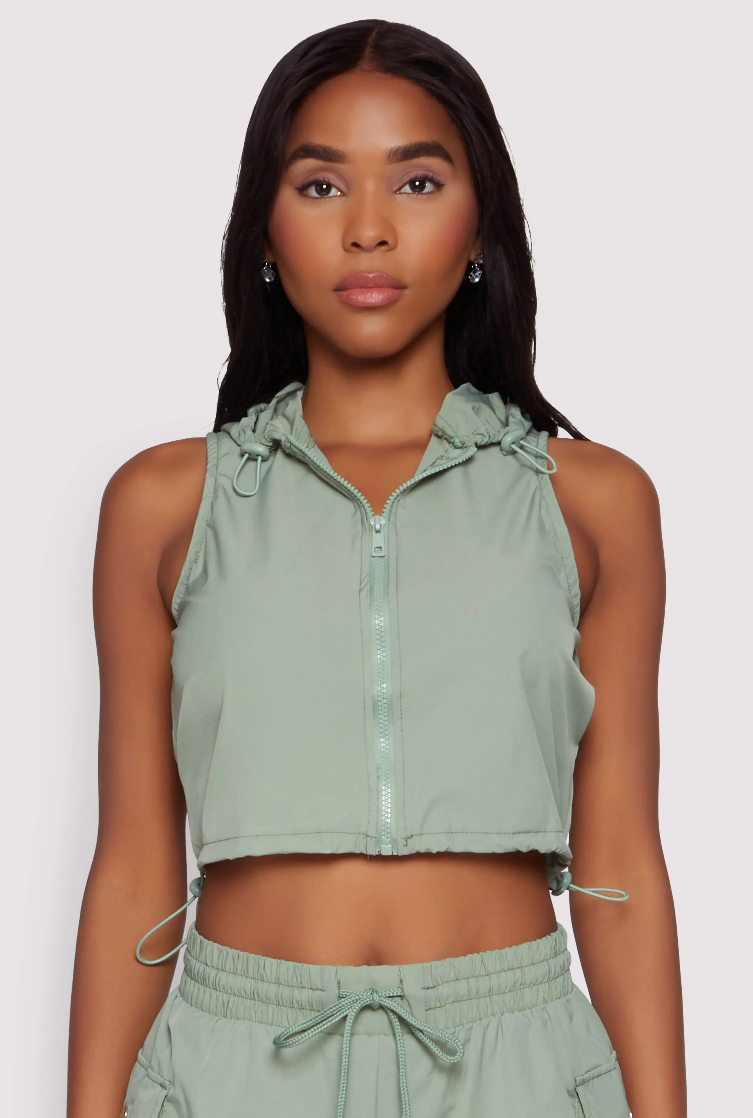 Hooded Drawstring Hem Track Jacket sold by Rainbow