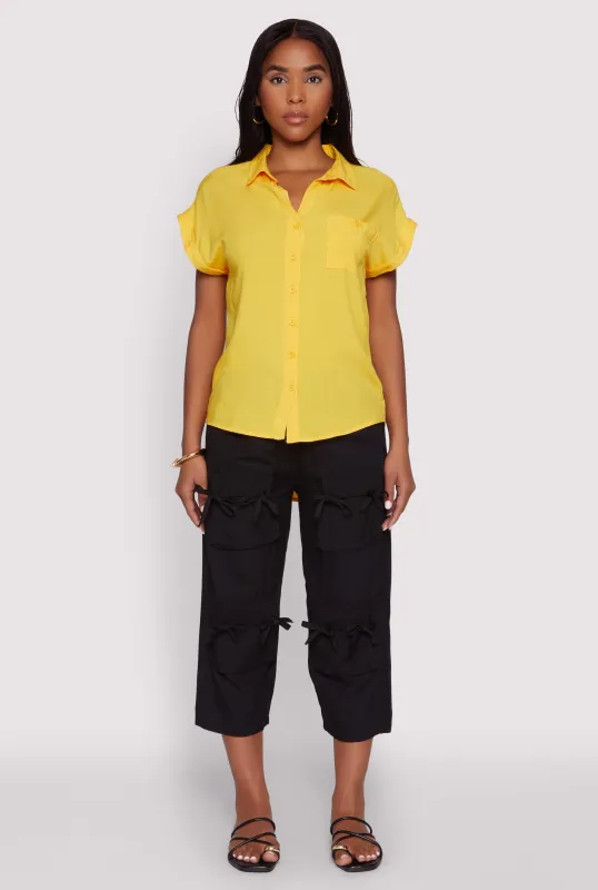Tie Front Cargo Pocket Capri Pants sold by Rainbow