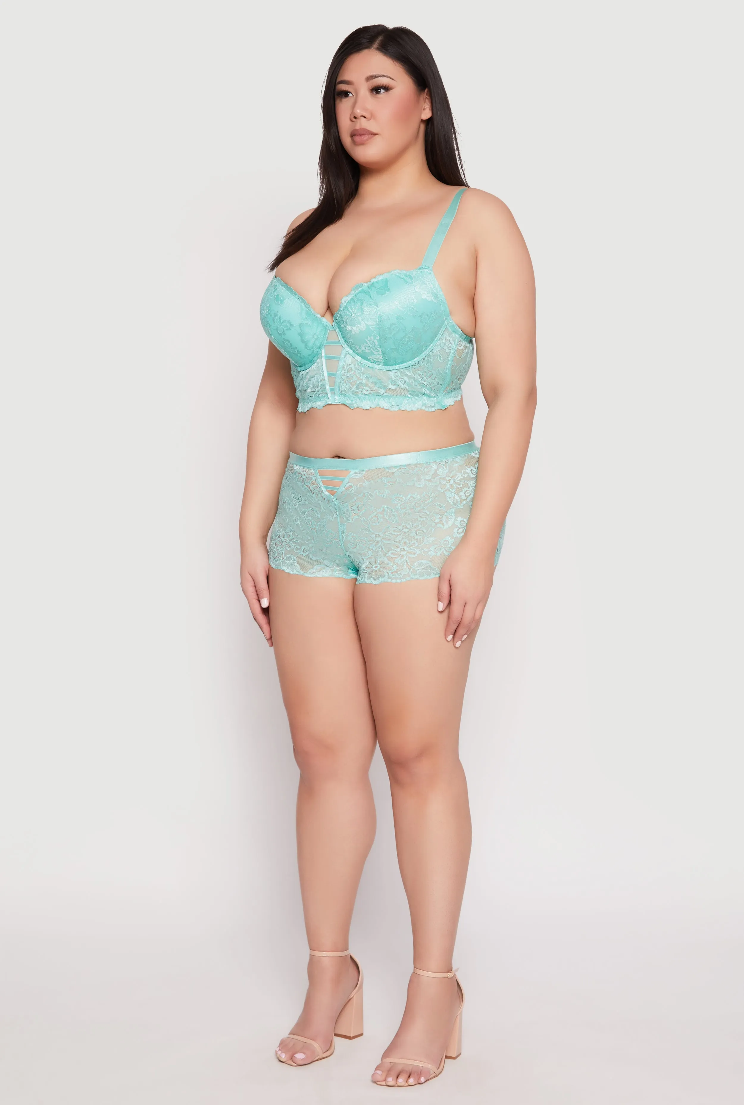 Plus Size Floral Lace Caged Plunge Longline Bra sold by Rainbow product image thumbnail 3