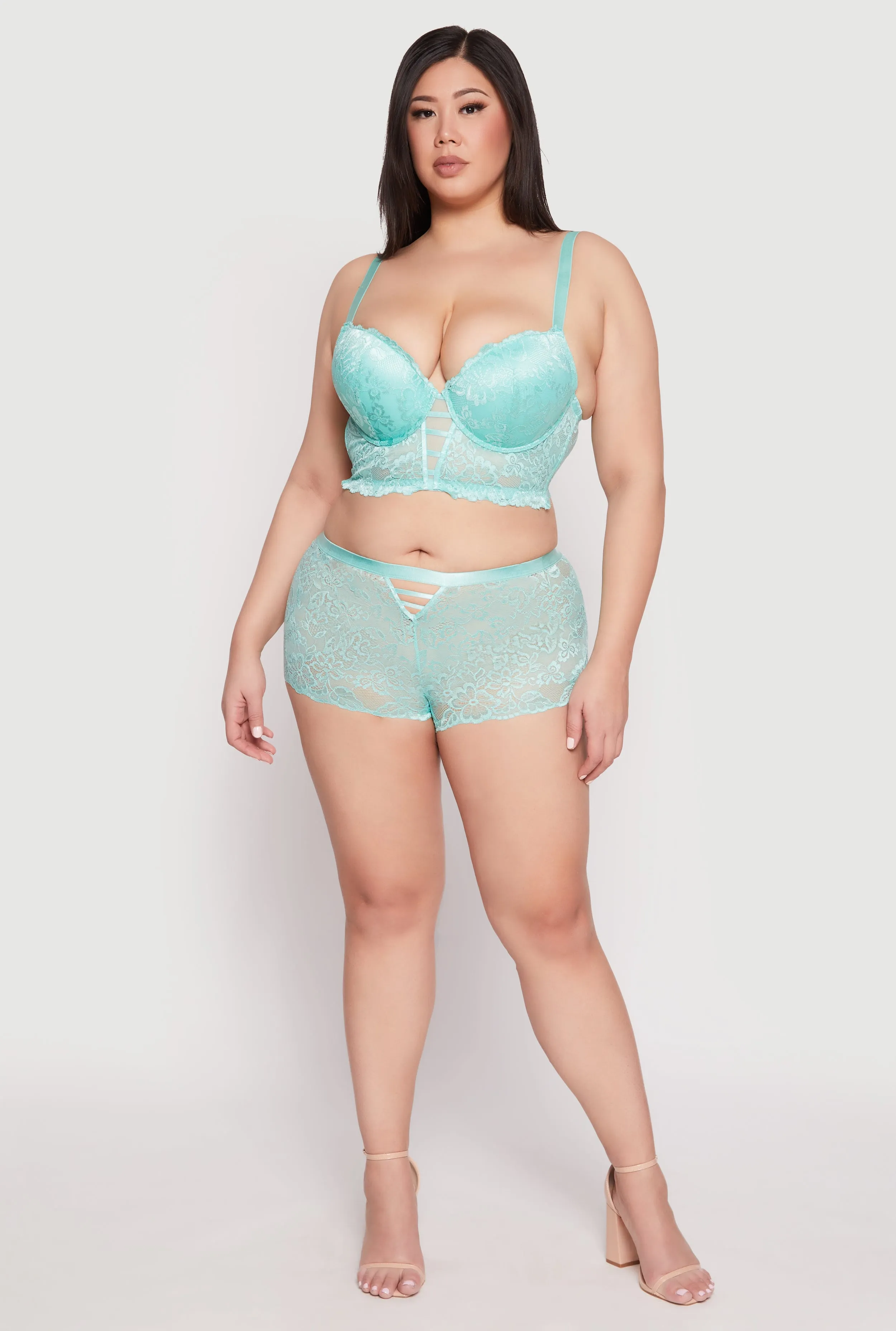 Plus Size Floral Lace Caged Plunge Longline Bra sold by Rainbow product image thumbnail 2