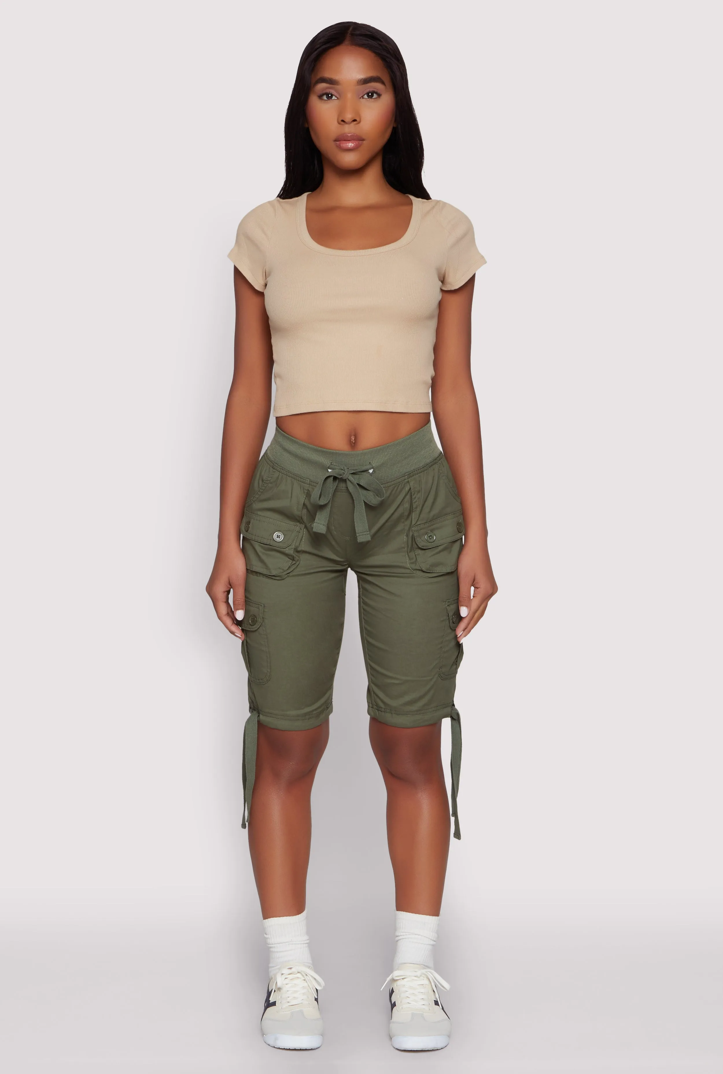 Drawstring Hem Cargo Pocket Bermuda Shorts sold by Rainbow