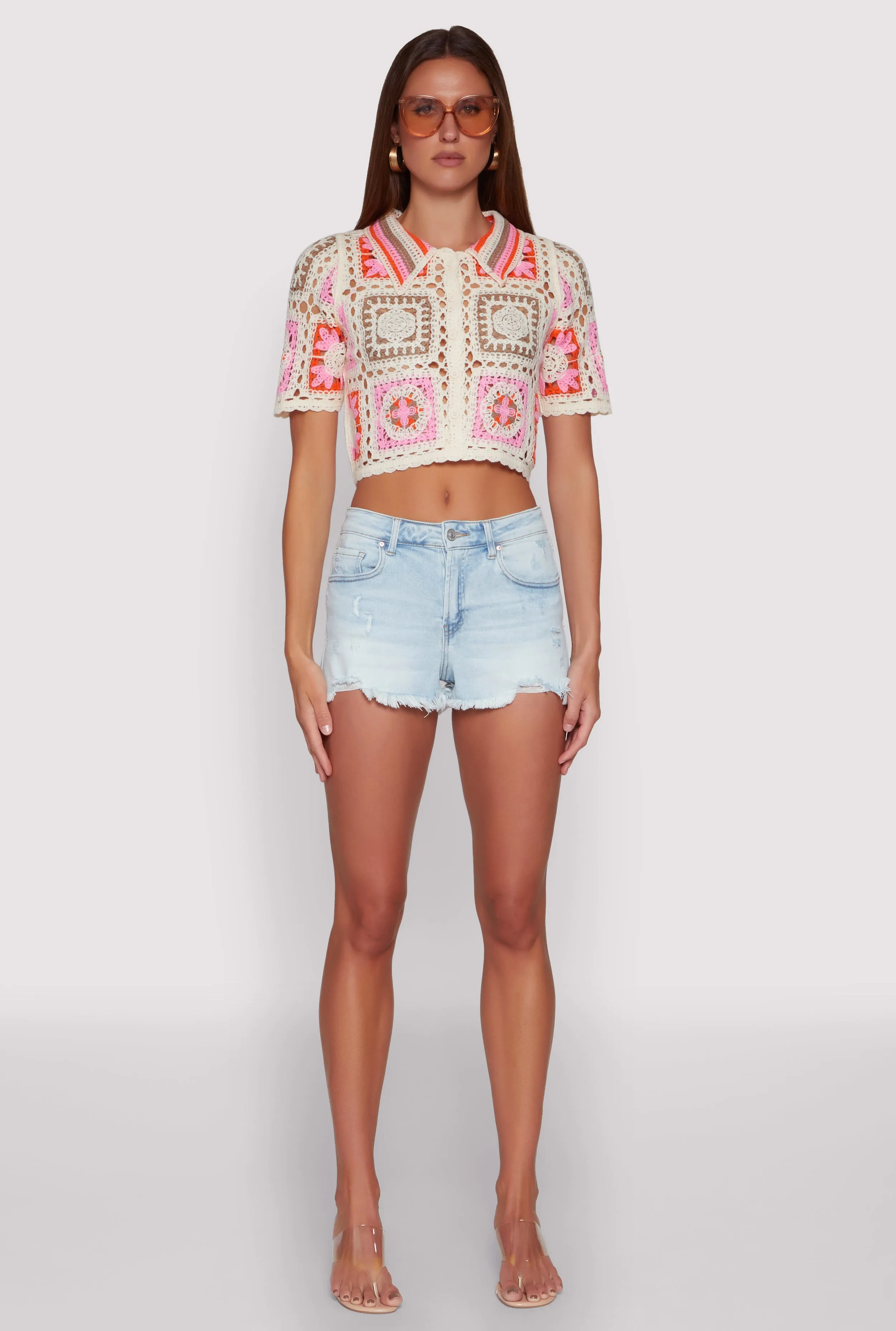 Color Block Patchwork Crochet Crop Top sold by Rainbow product image thumbnail 3