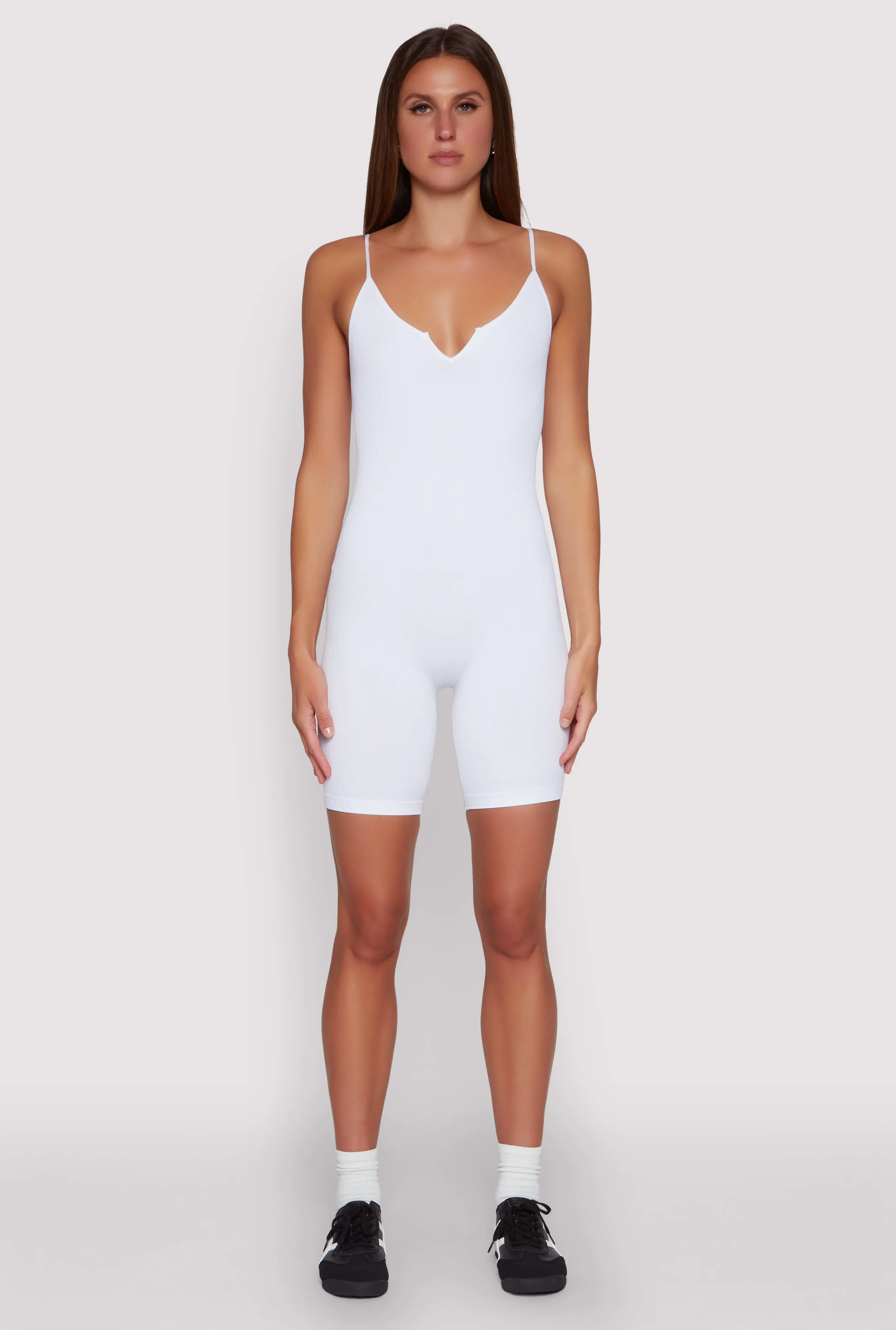 Seamless Rib Knit Notch Neck Biker Romper sold by Rainbow product image thumbnail 2